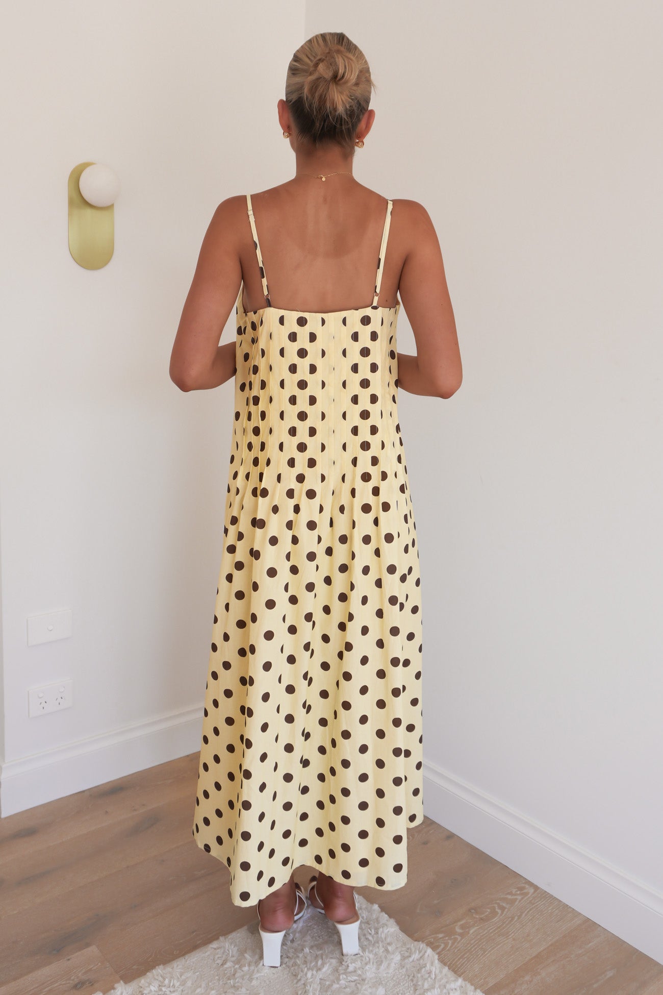Abella Midi Dress Lemon Chocolate Polka Dot