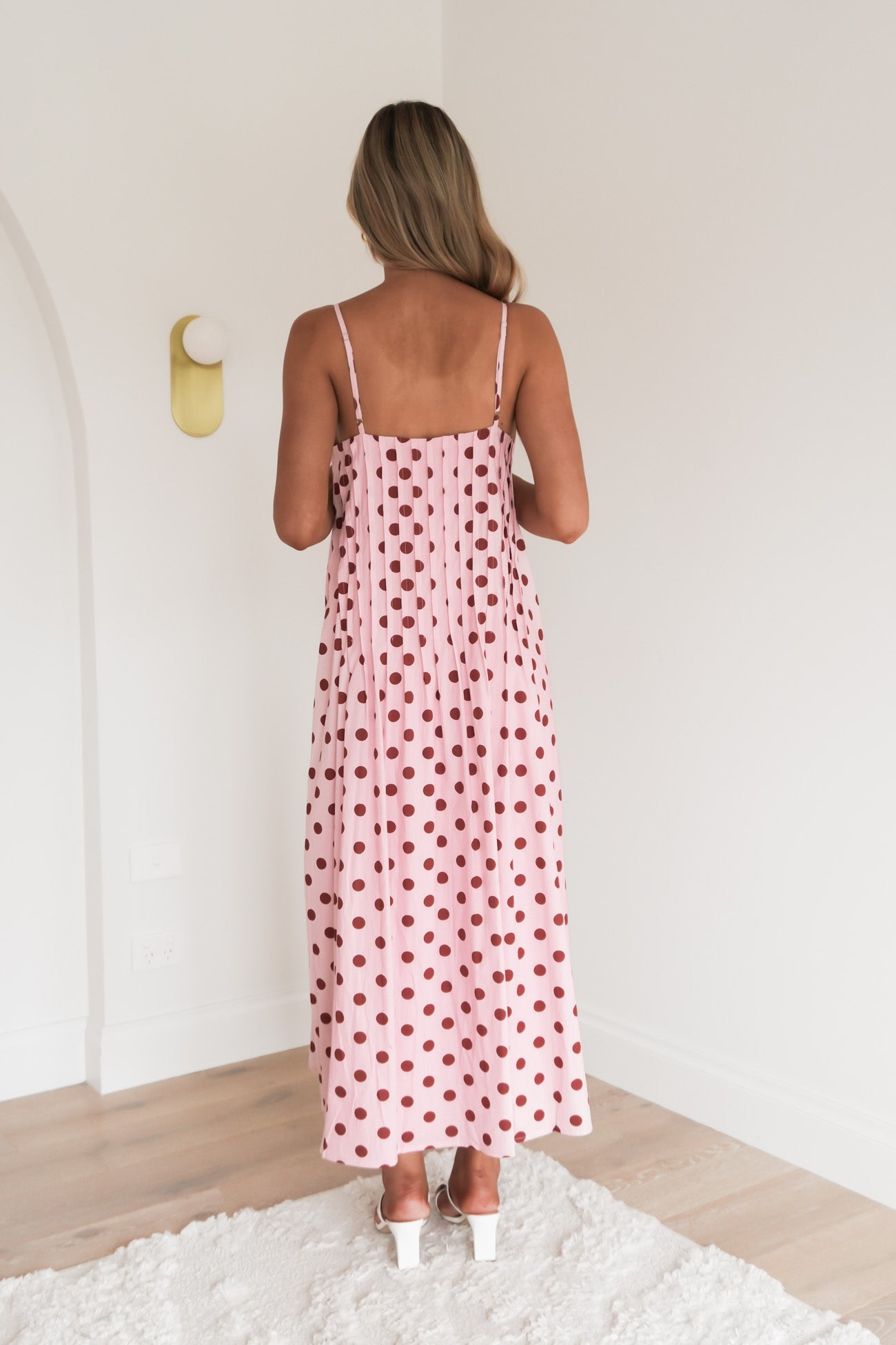 Abella Midi Dress Pink Polka Dot