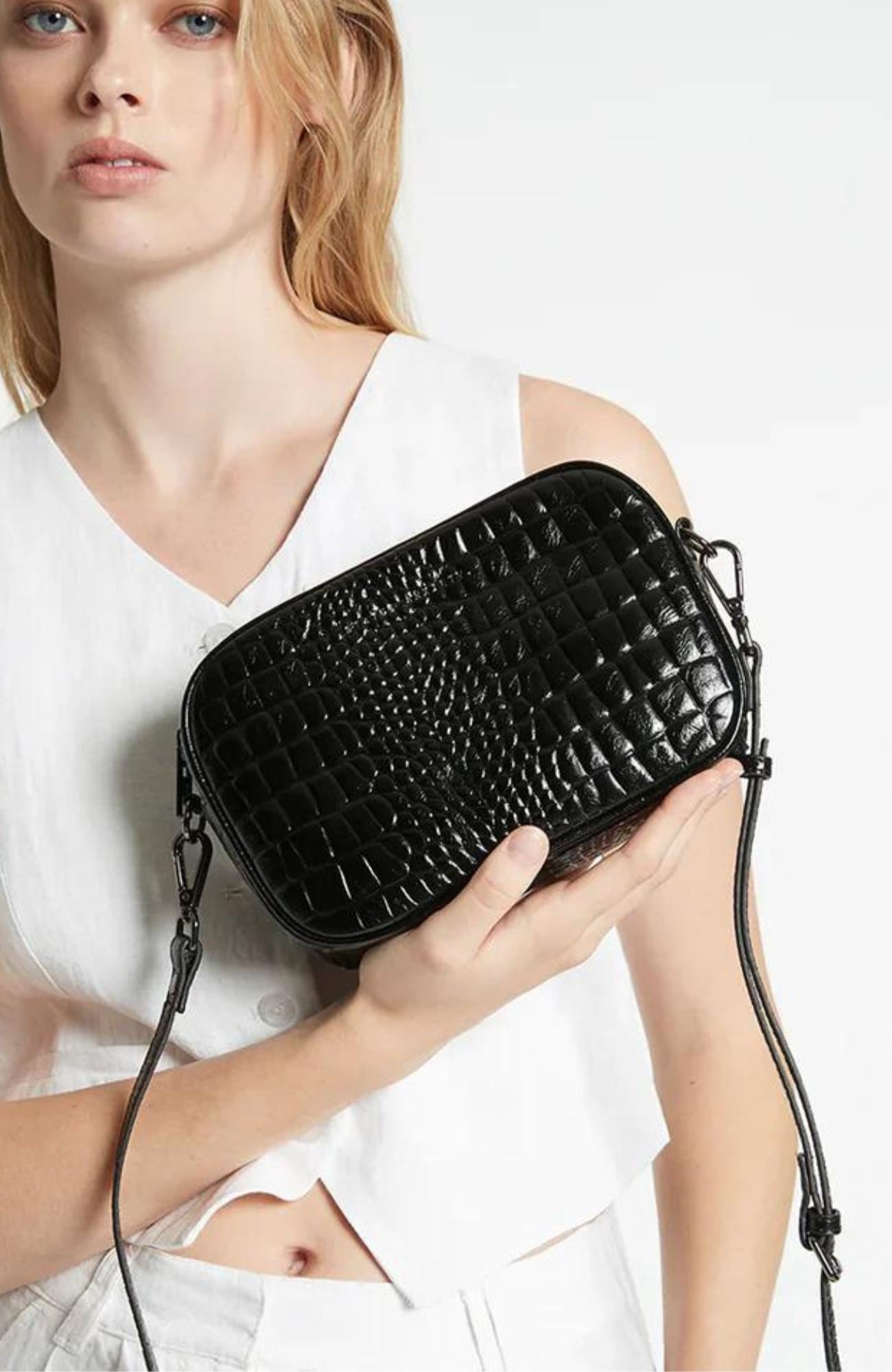 Plunder Bag Black Croc Emboss