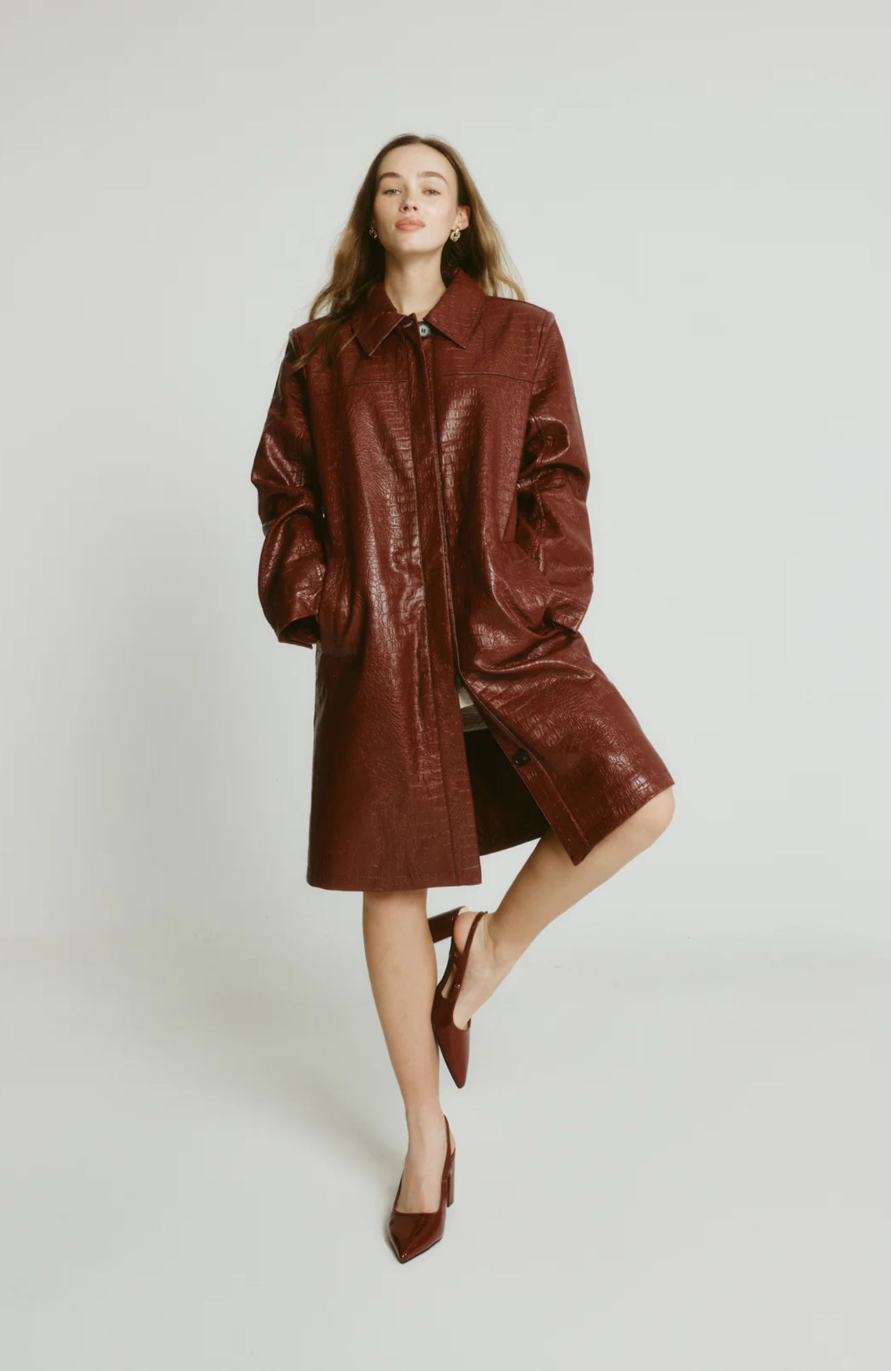 Elton Slingback Block Heels Wine Patent