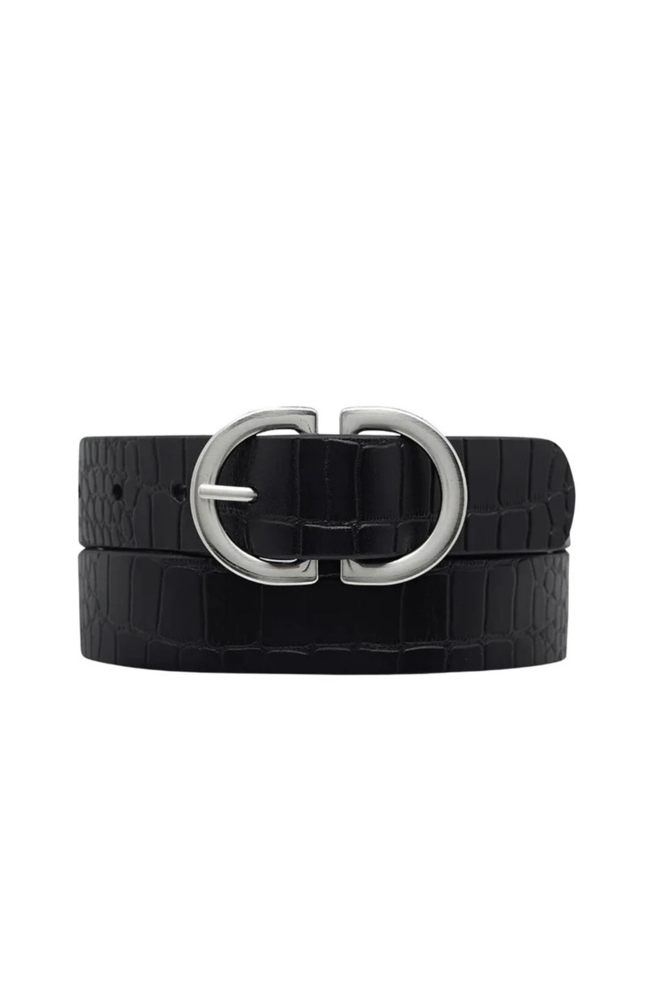 In Reverse Belt Black Croc Silver