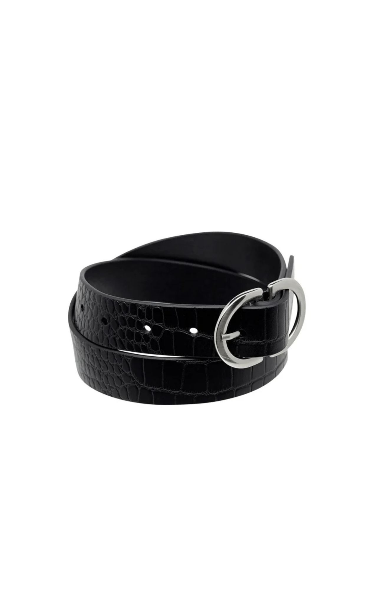 In Reverse Belt Black Croc Silver
