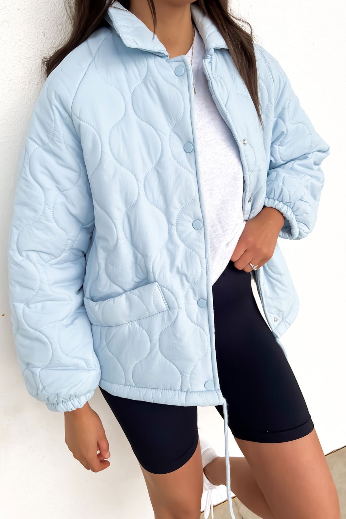 Aimee Quilted Jacket Baby Blue White Jean Jail