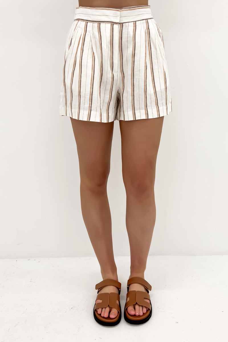 Aisha Linen Short Amber Stripe