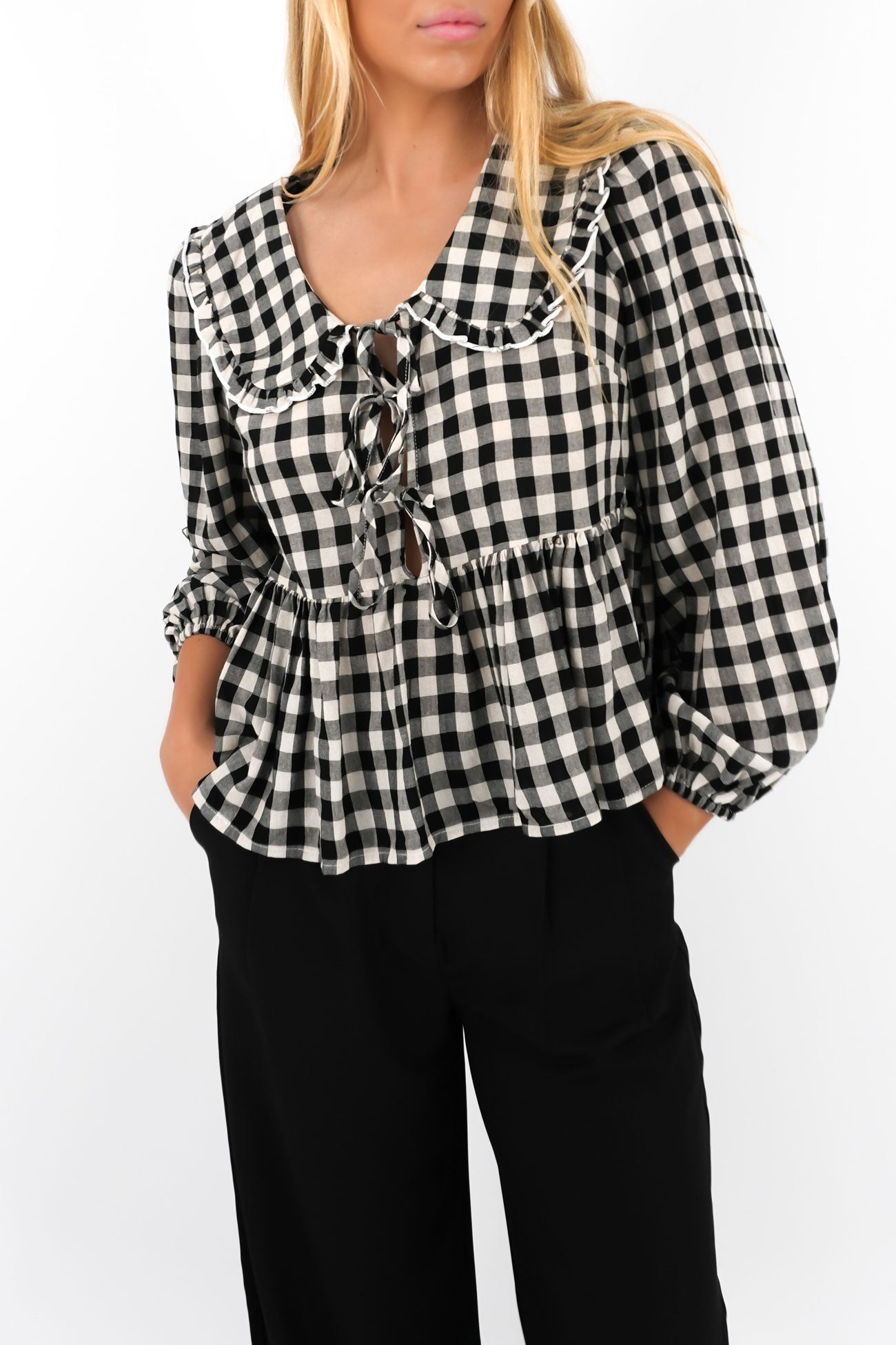 Aiya Top Black White Gingham