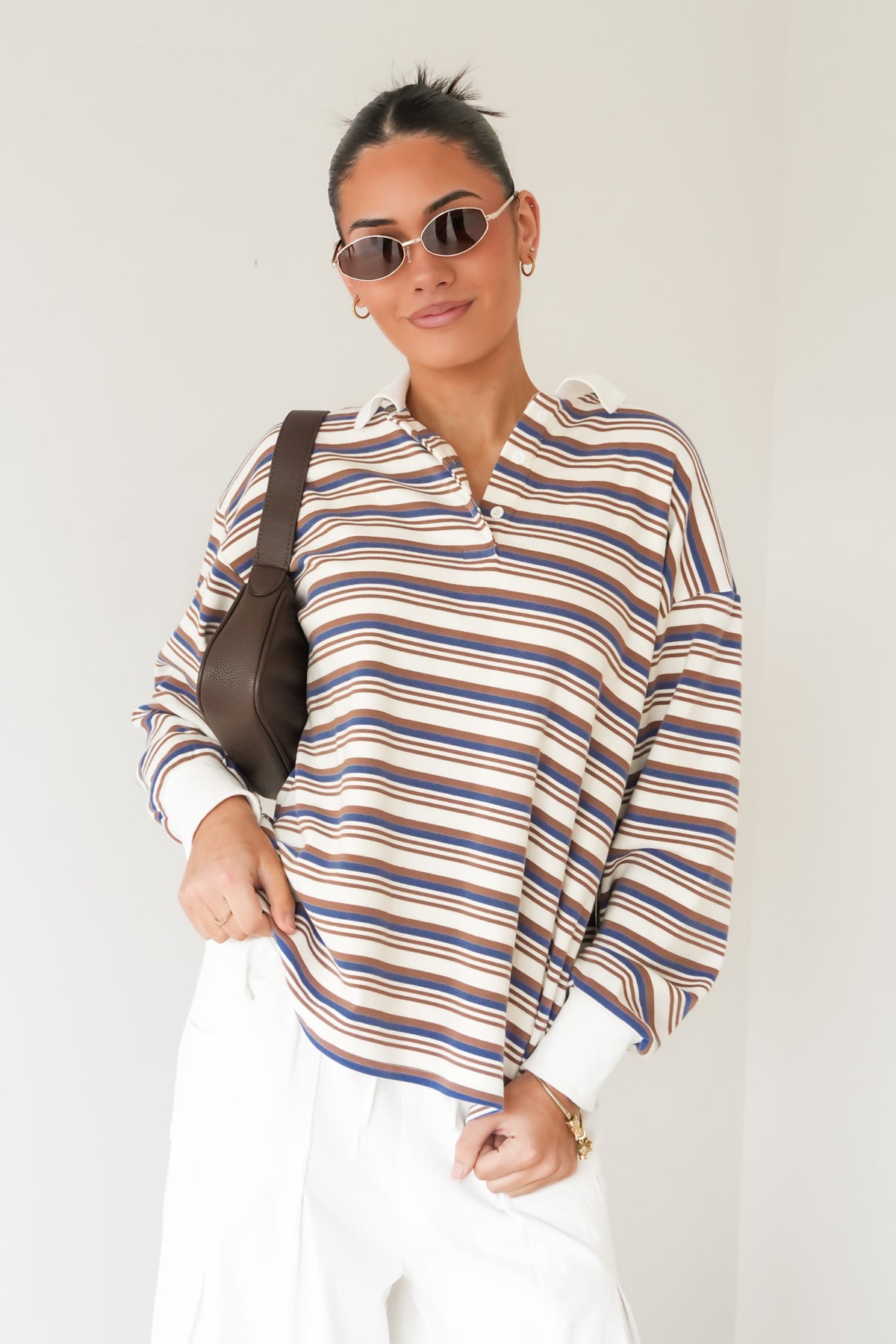 Alice Rugby Top Mocha Blue Stripe