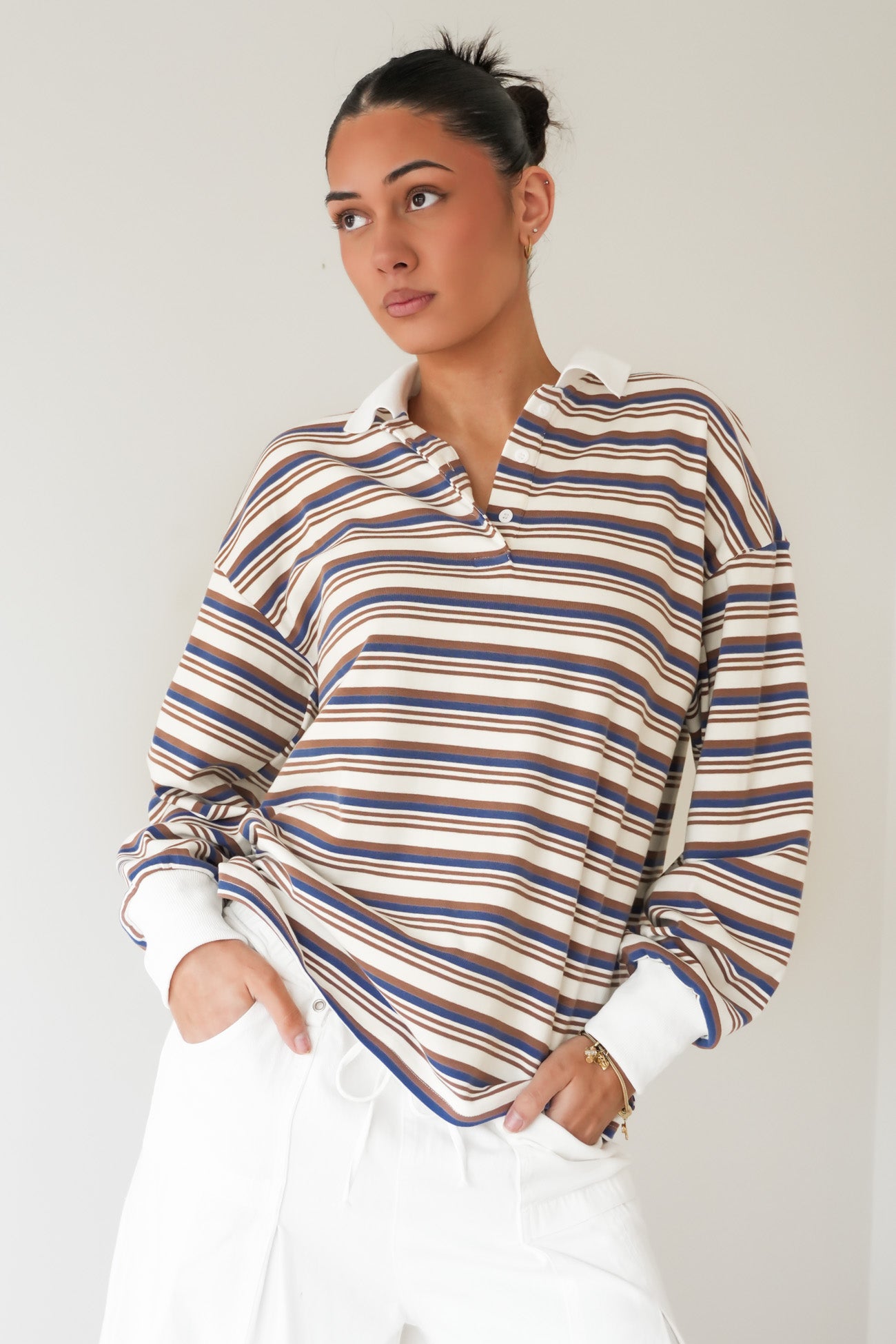 Alice Rugby Top Mocha Blue Stripe