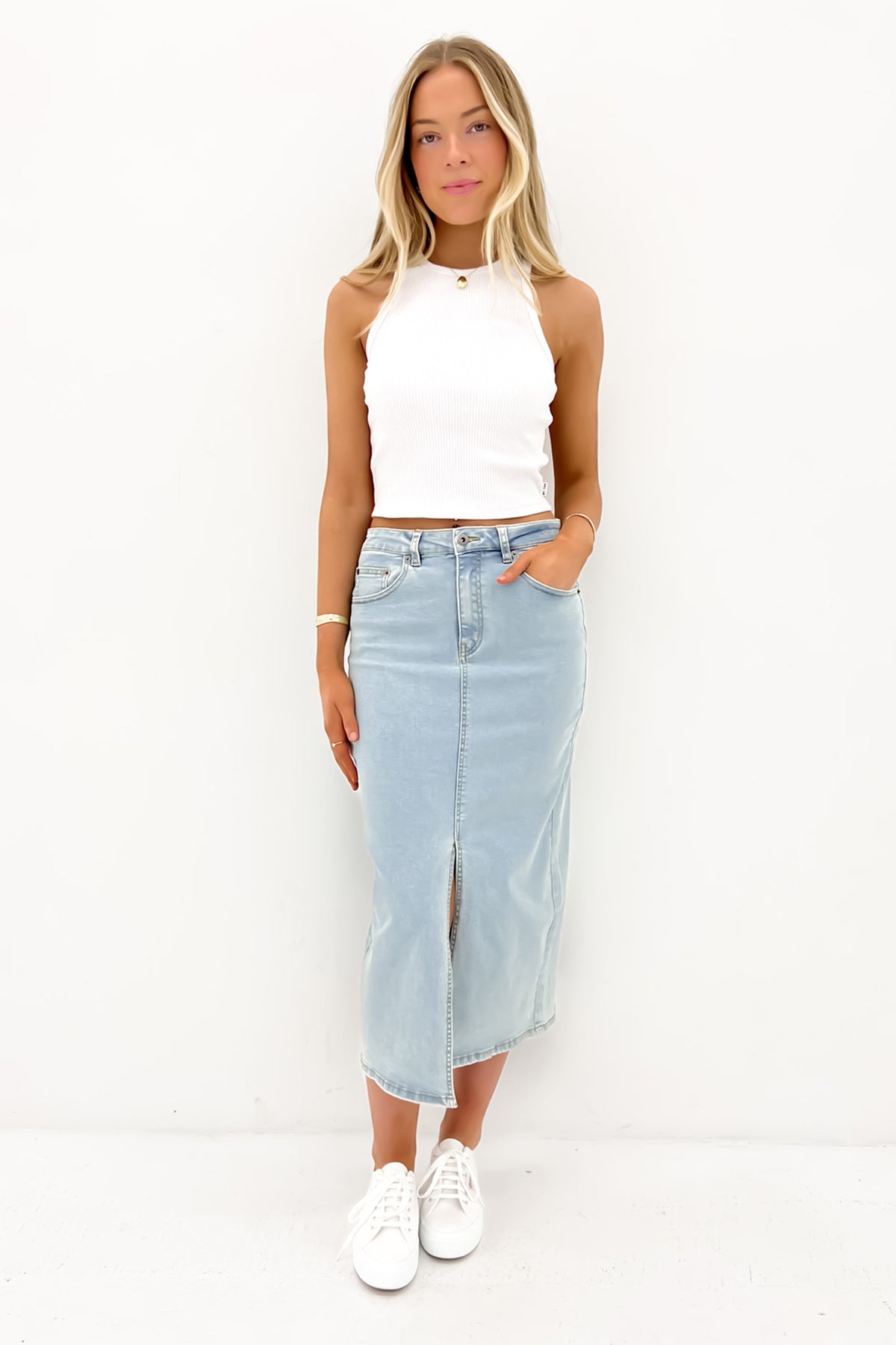 BSL Women Low Waist Midi Denim Skirt - Tulcea