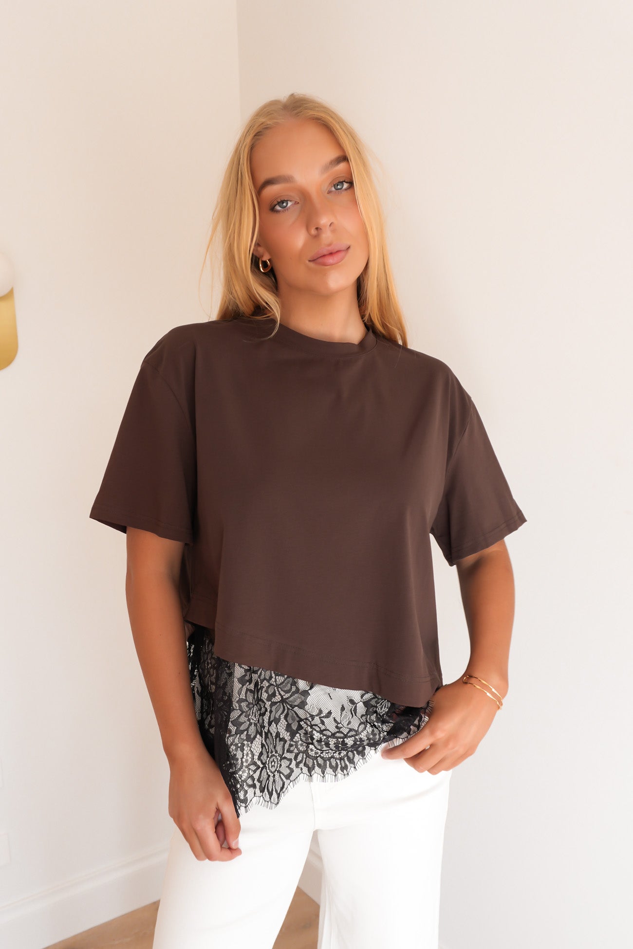 Alysha Lace Tee Chocolate