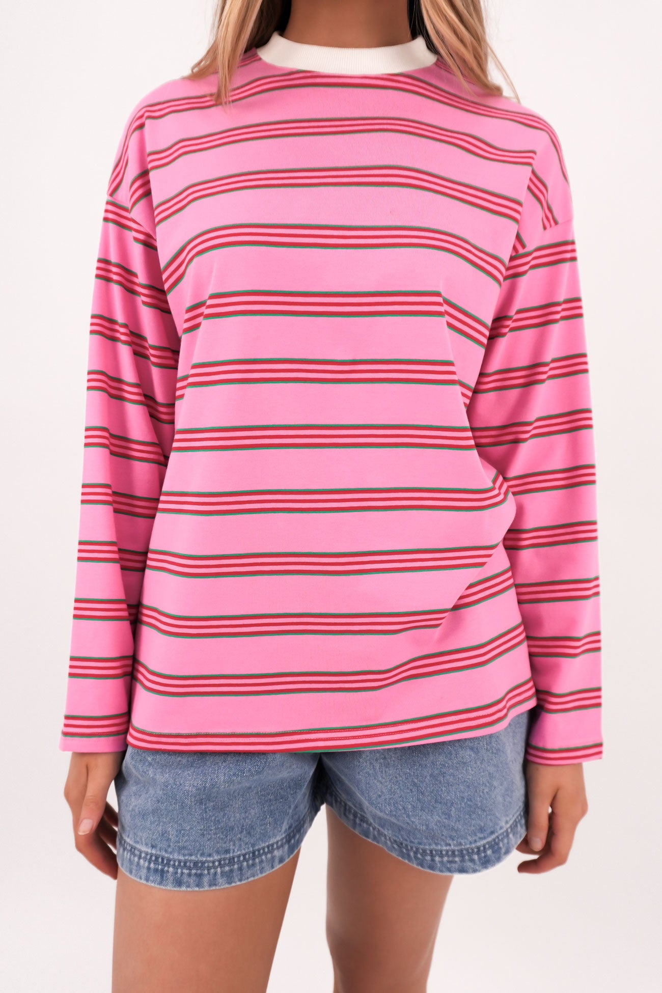 Amiah Long Sleeve Tee Pink Stripe