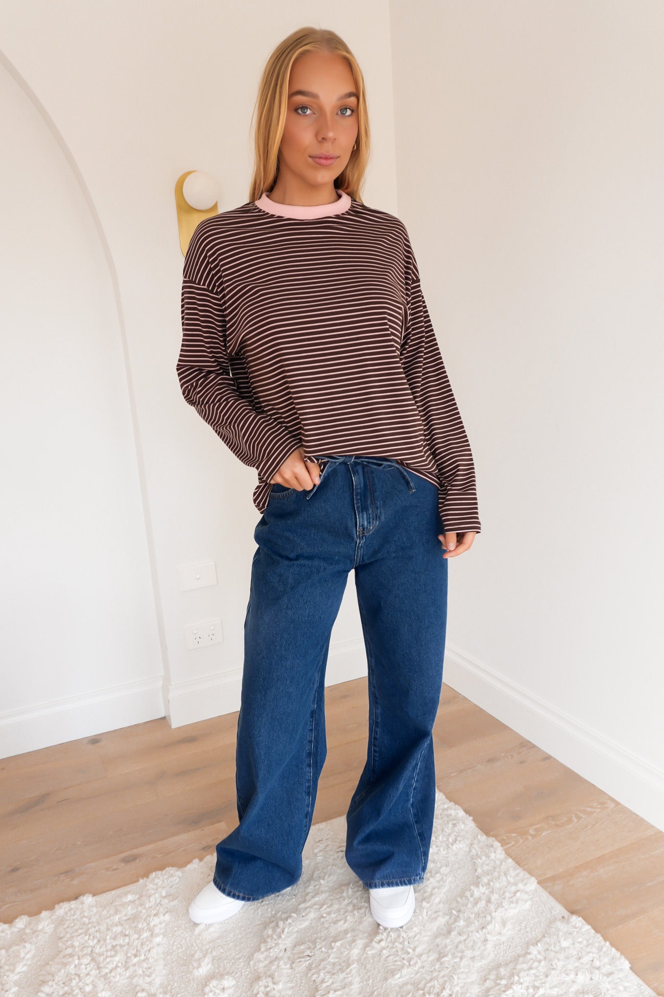 Amiah Long Sleeve Tee Chocolate Stripe