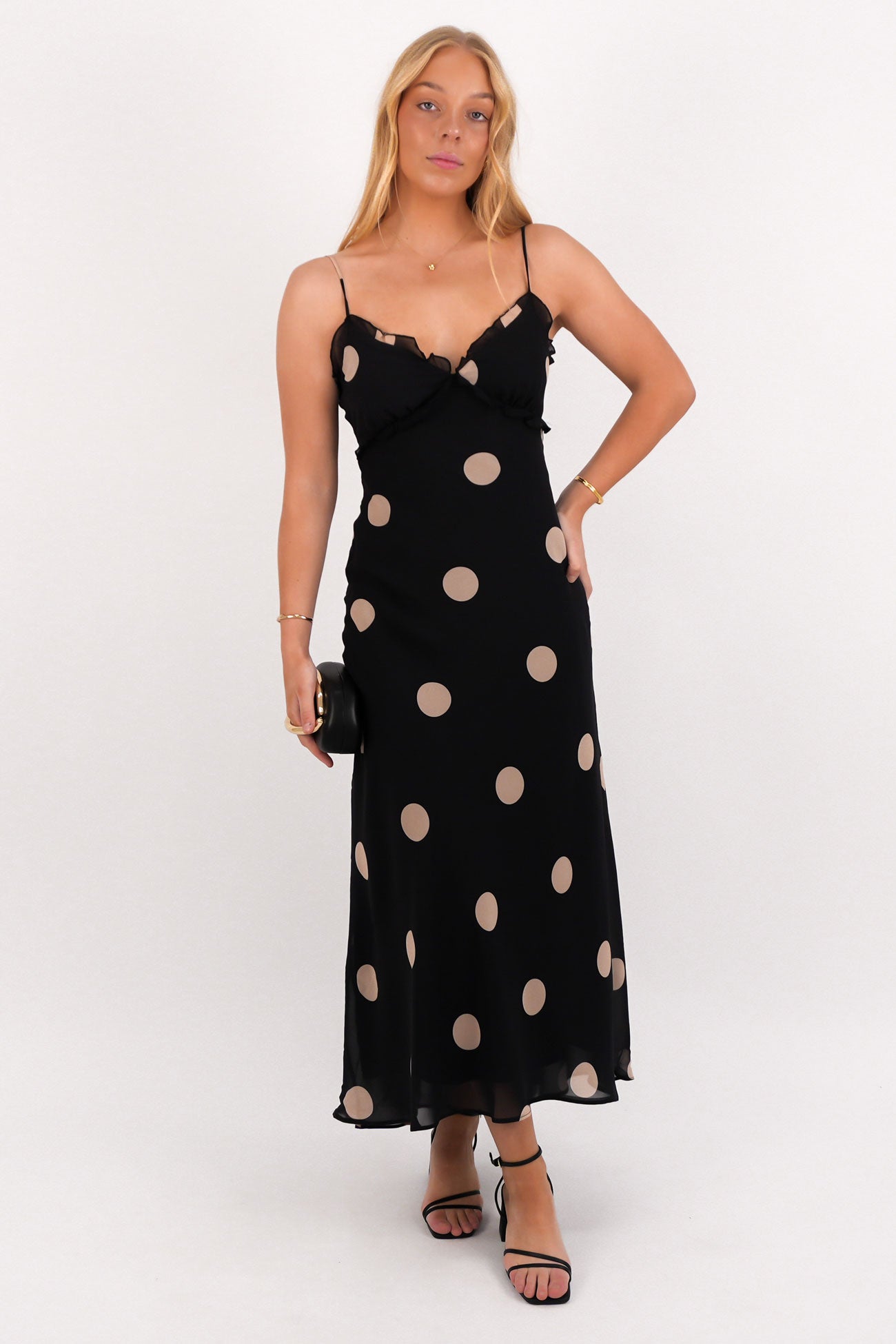 Annie Midi Dress Black Polka Dot