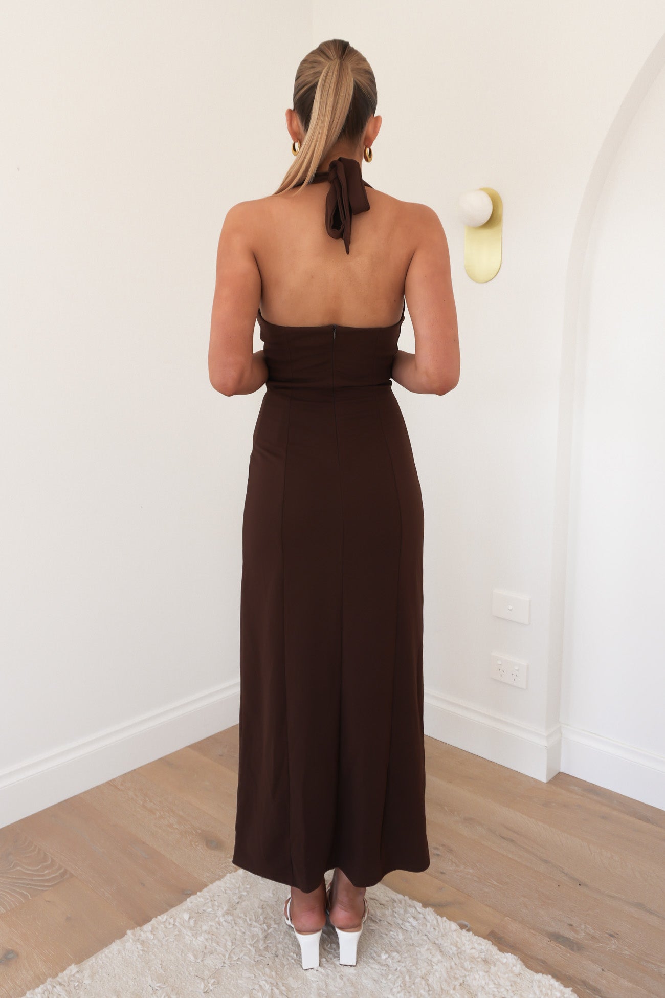 Arabella Halter Maxi Dress Chocolate