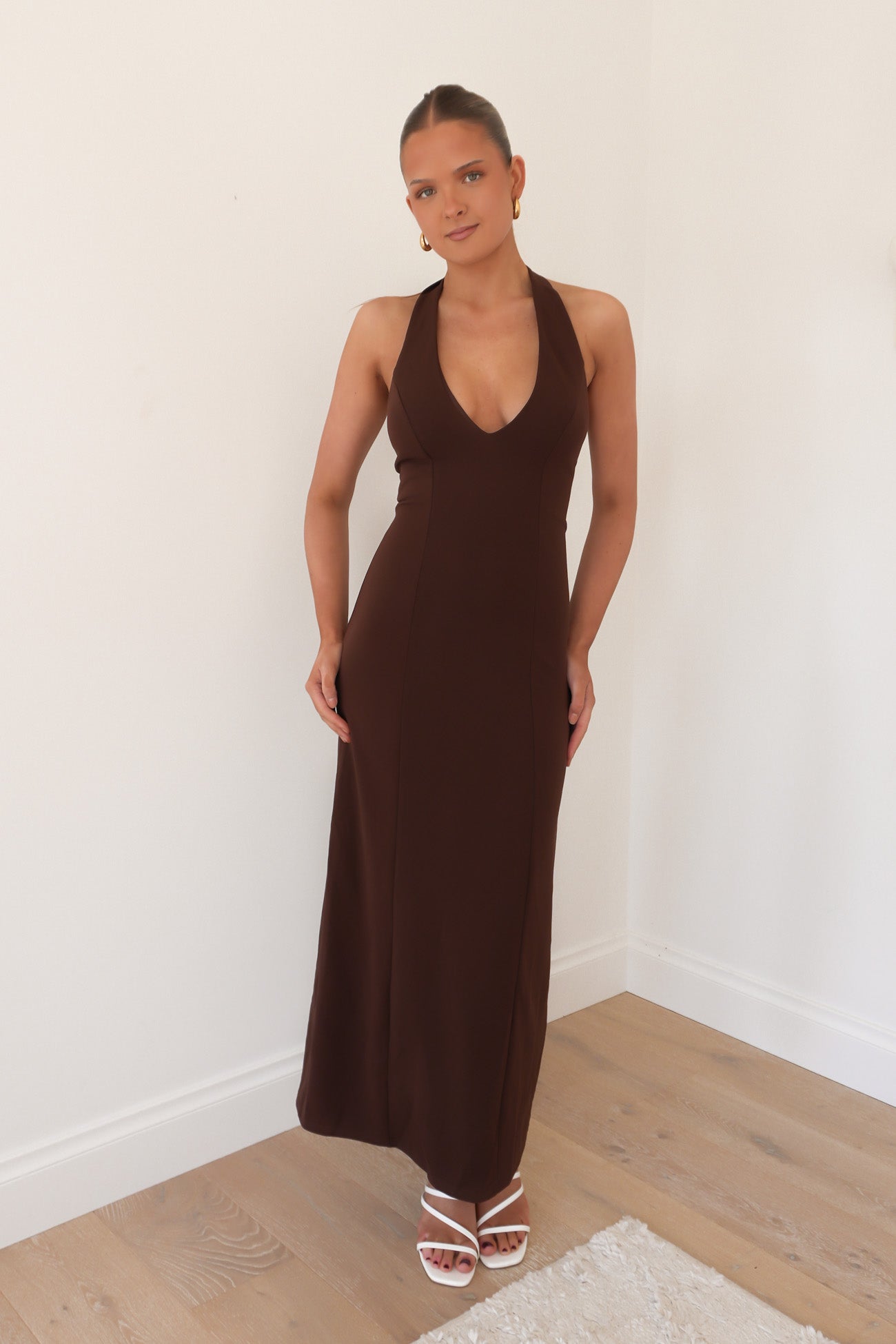 Arabella Halter Maxi Dress Chocolate