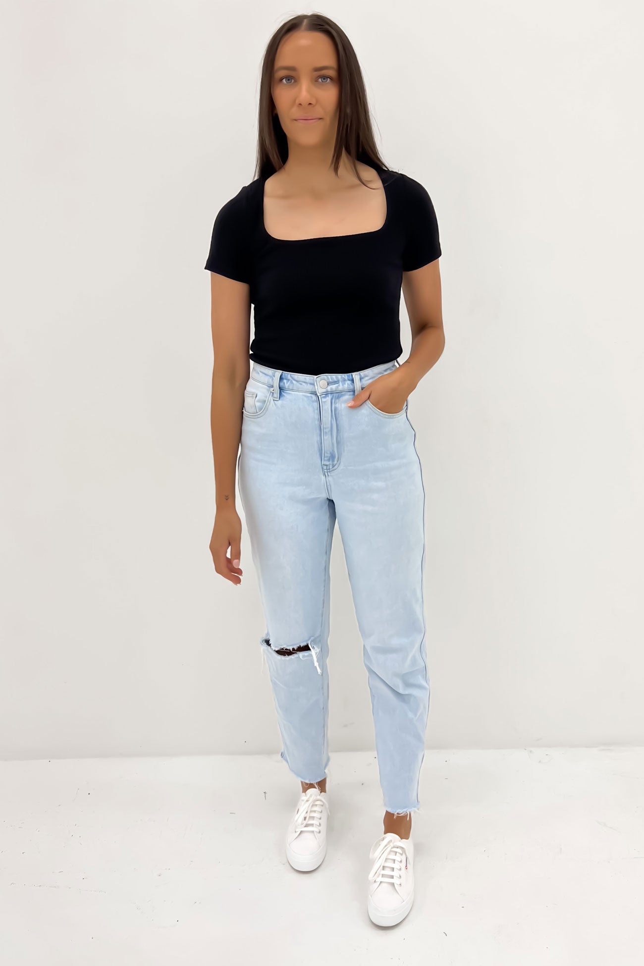 Aubrey Square Neck Short Sleeve Top Black