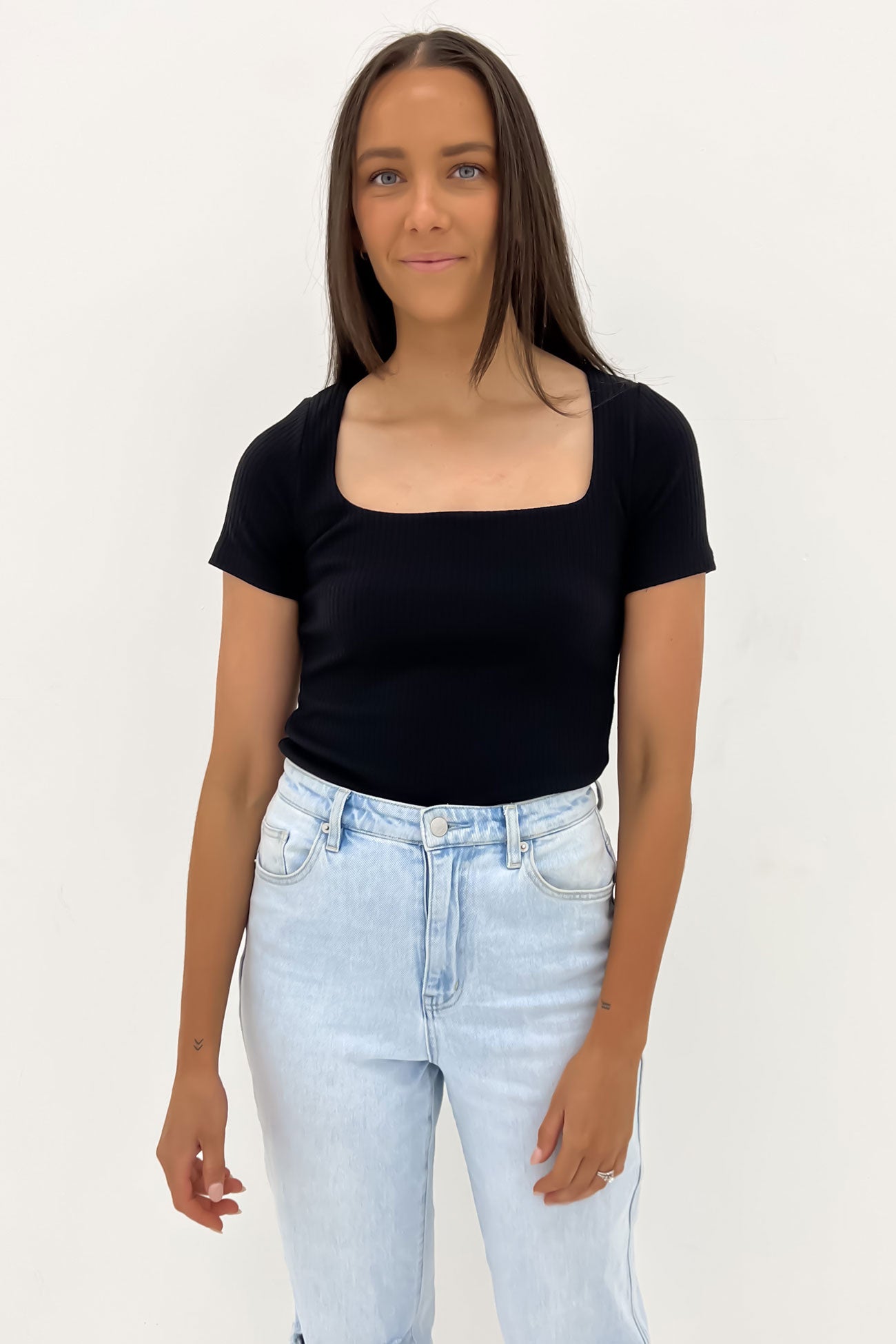 Aubrey Square Neck Short Sleeve Top Black