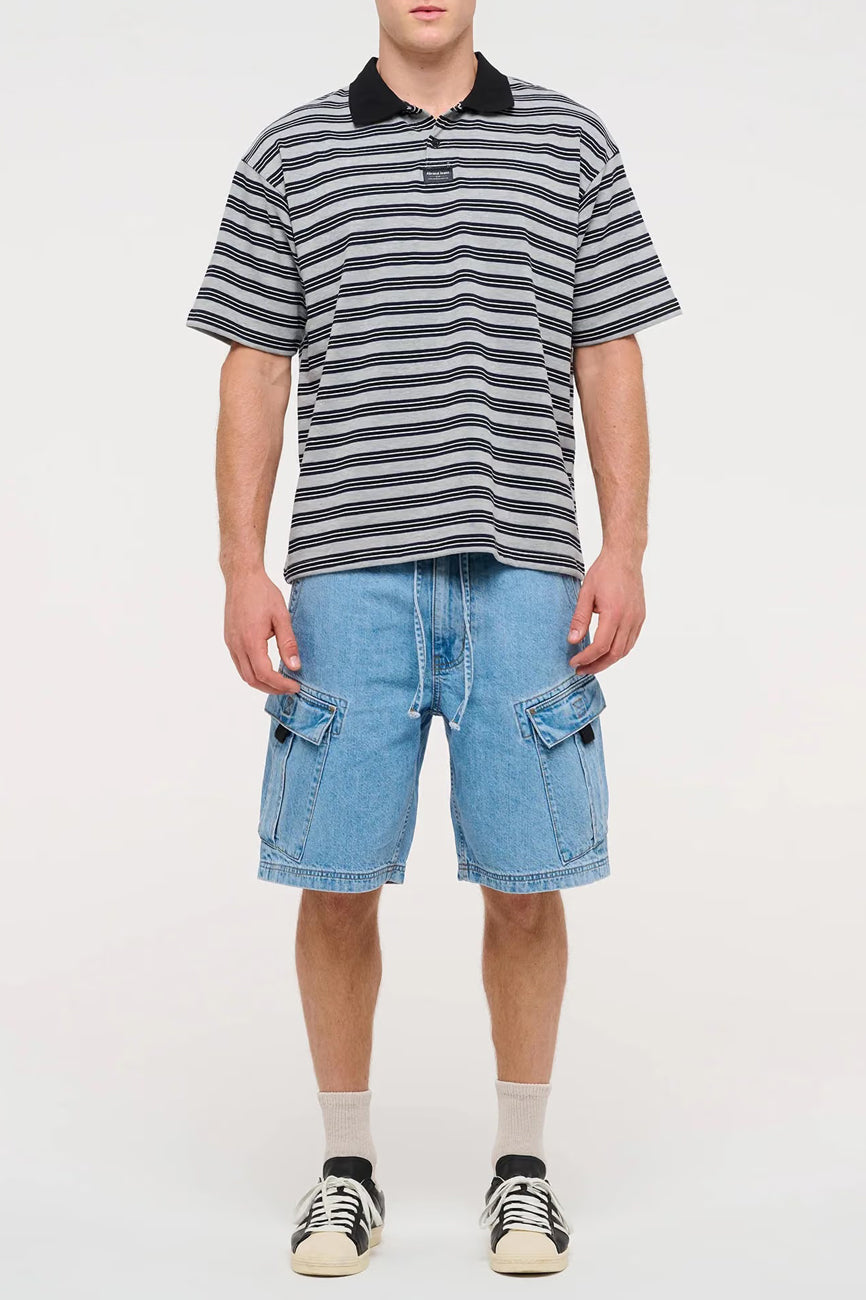 Bobby Stripe Polo Grey Marle Navy