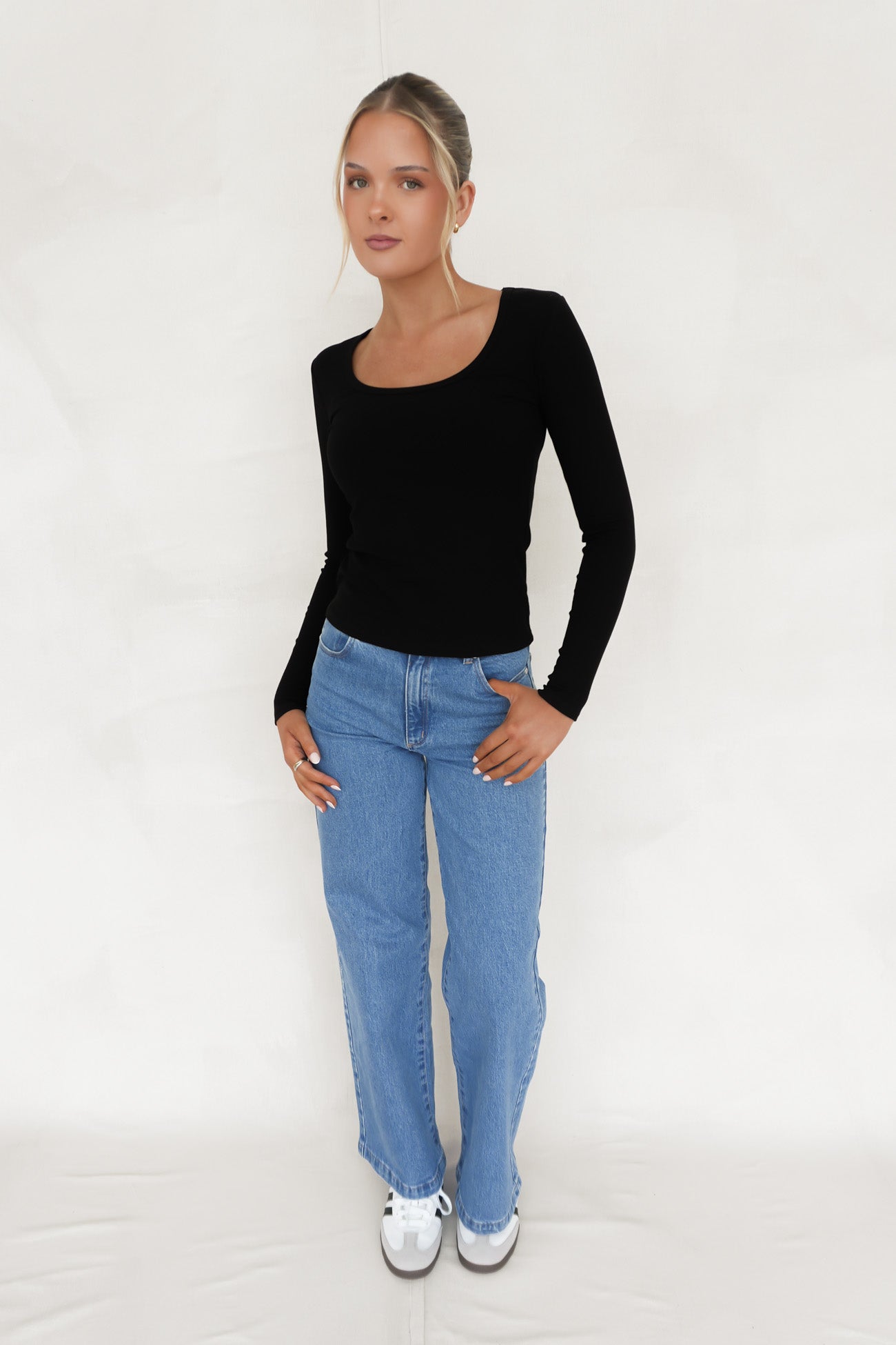 BZ Luxe Rib Long Sleeve Top Black