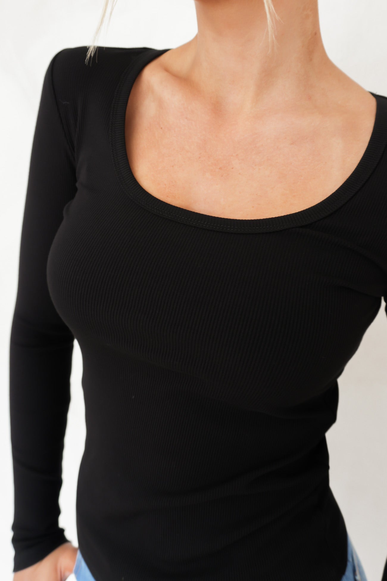 BZ Luxe Rib Long Sleeve Top Black