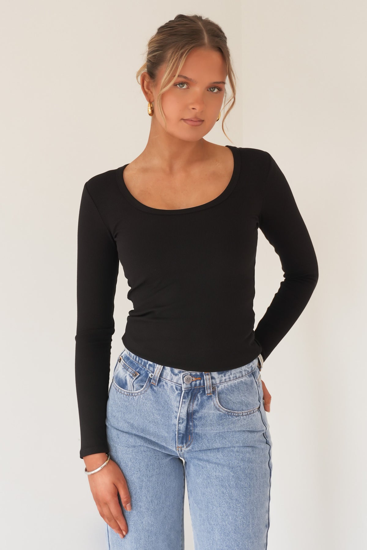 BZ Luxe Rib Long Sleeve Top Black