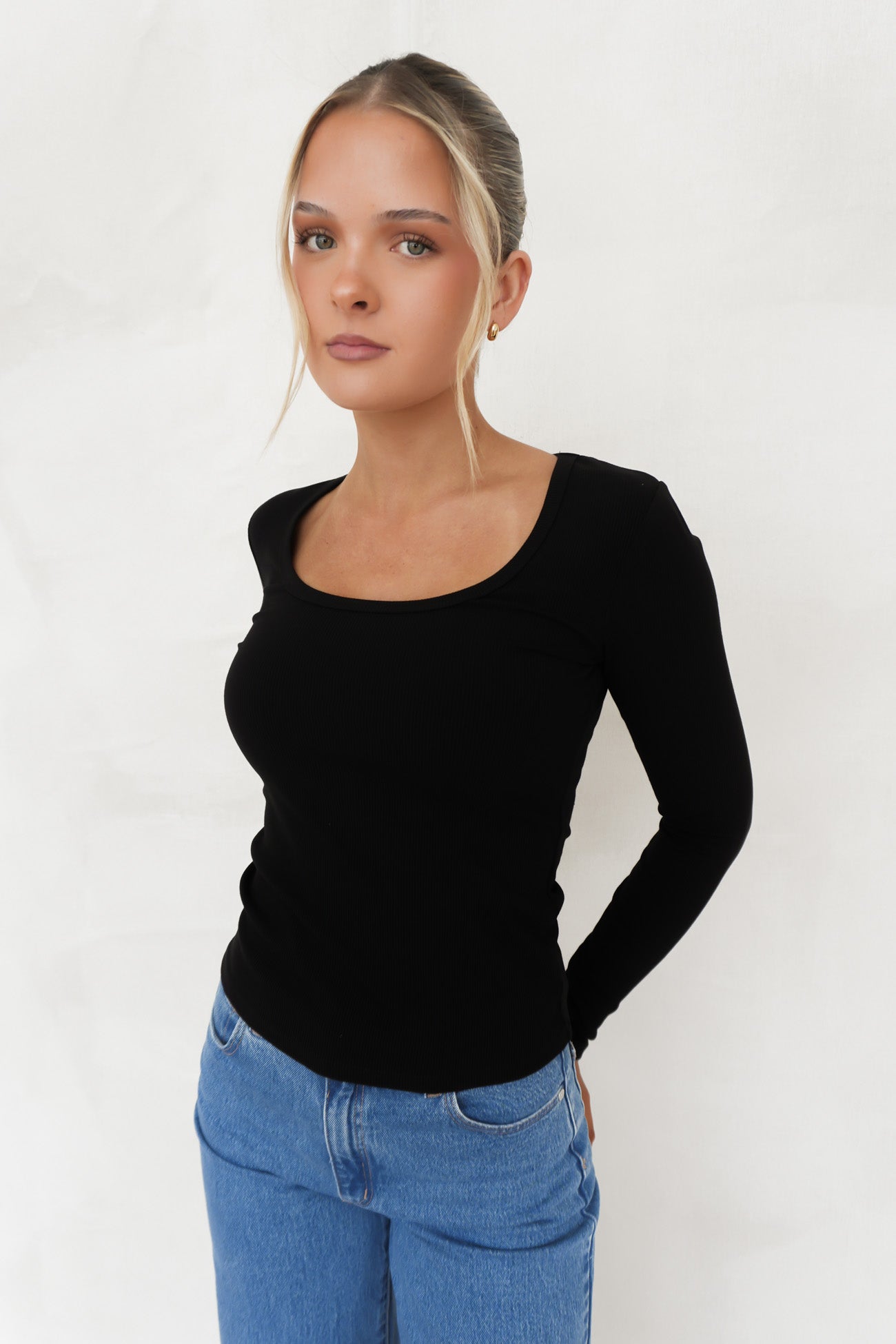 BZ Luxe Rib Long Sleeve Top Black