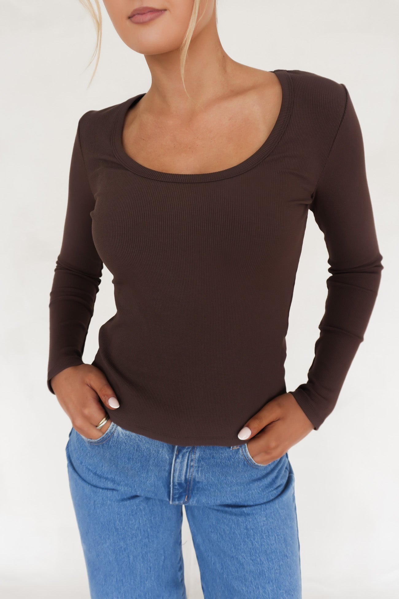BZ Luxe Rib Long Sleeve Top Chocolate