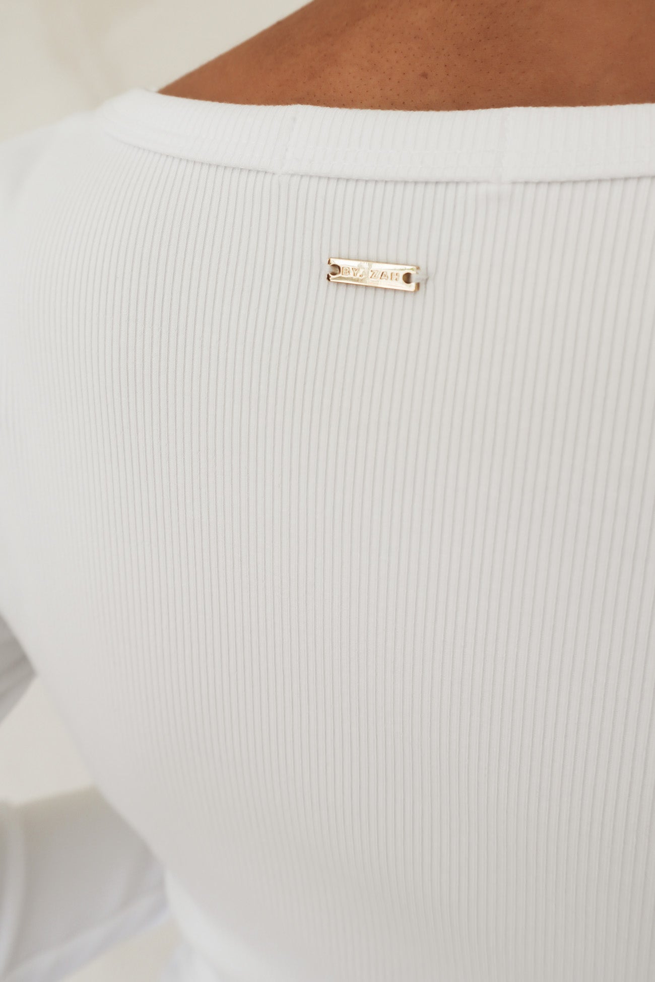 BZ Luxe Rib Long Sleeve Top White