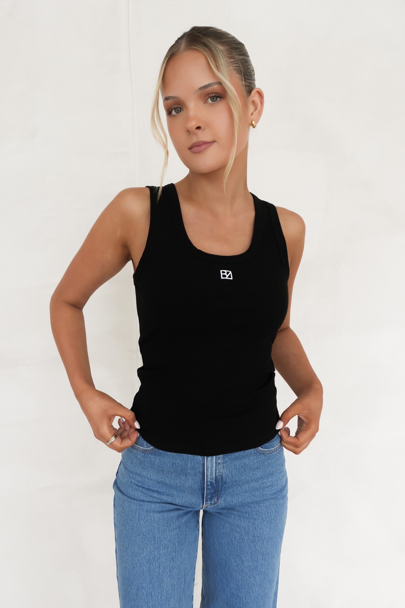 BZ Luxe Rib Tank Black
