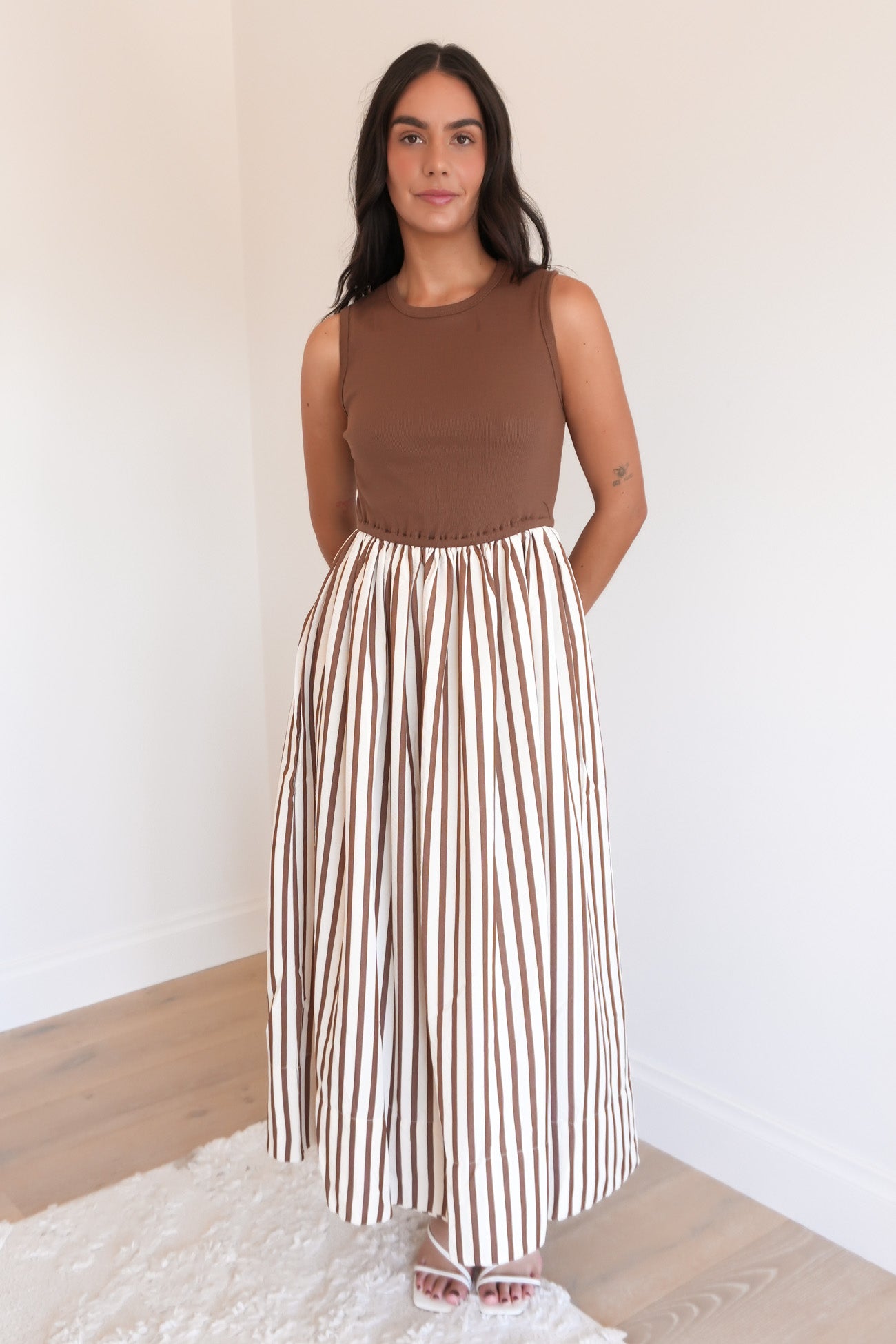 Bailie Maxi Dress Brown Stripe