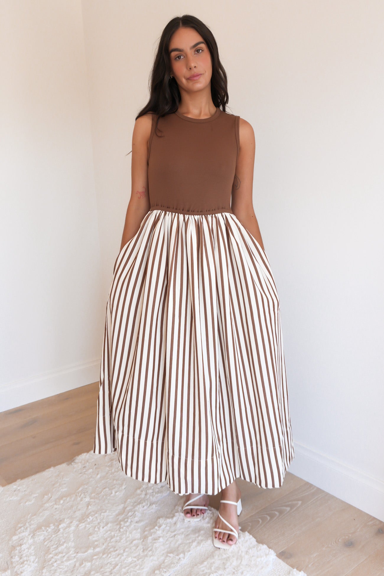 Bailie Maxi Dress Brown Stripe