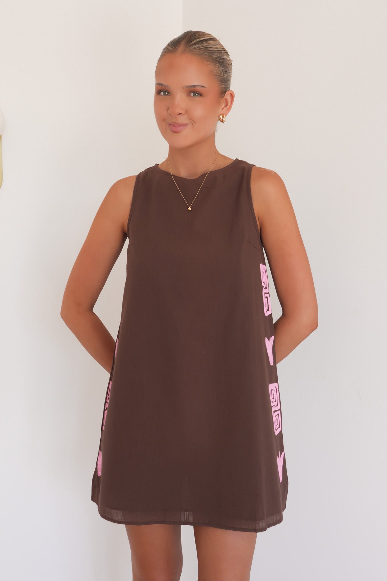 Bessie Mini Dress Chocolate Pink