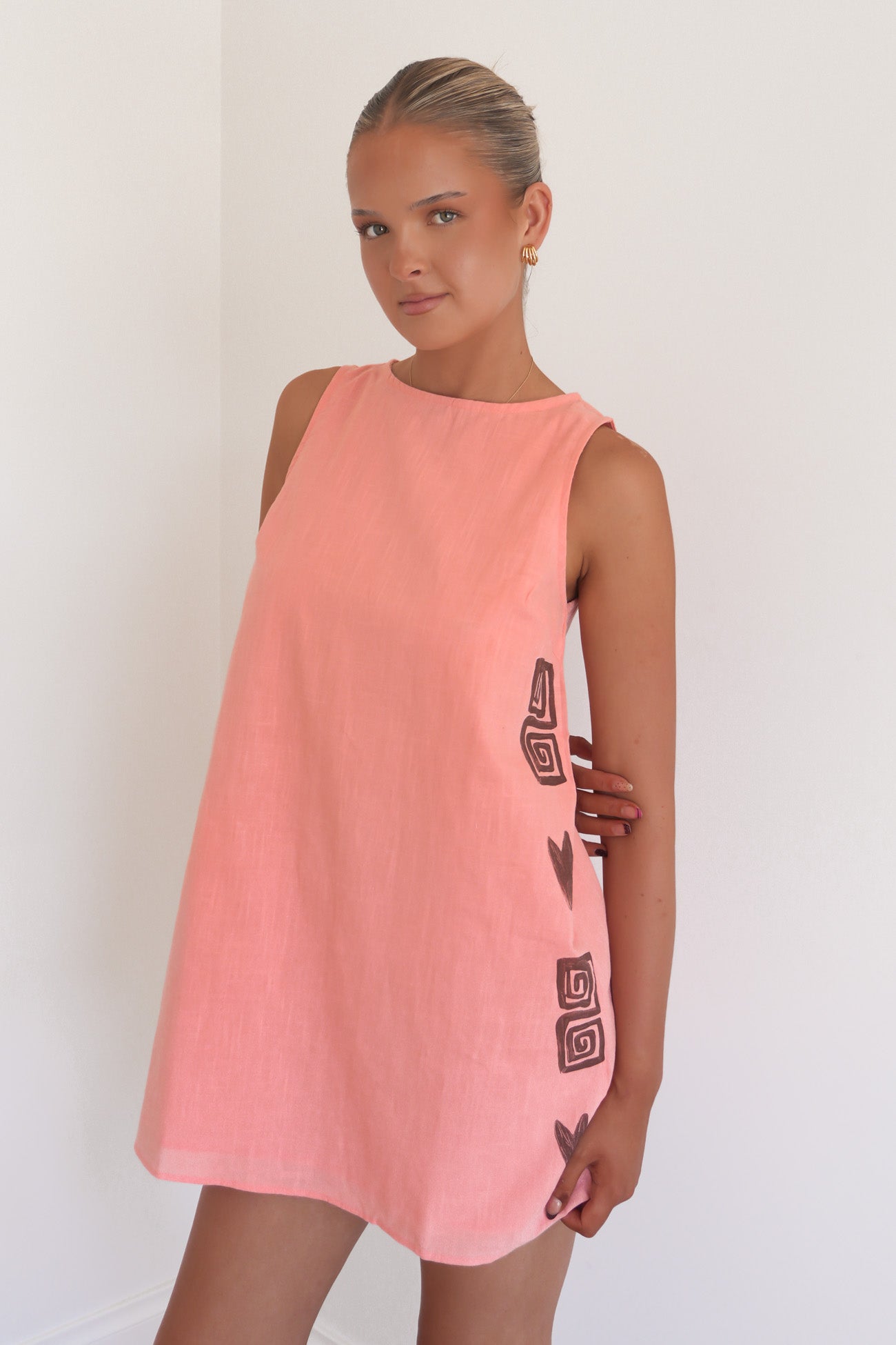 Bessie Mini Dress Peach Brown