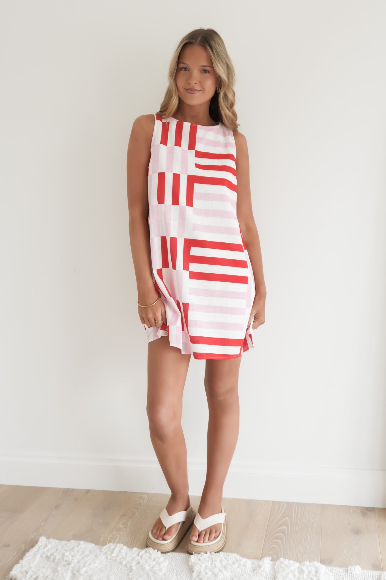 Bessie Mini Dress Pink Geo Stripe