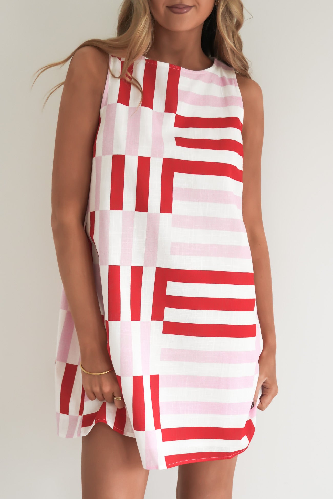 Bessie Mini Dress Pink Geo Stripe