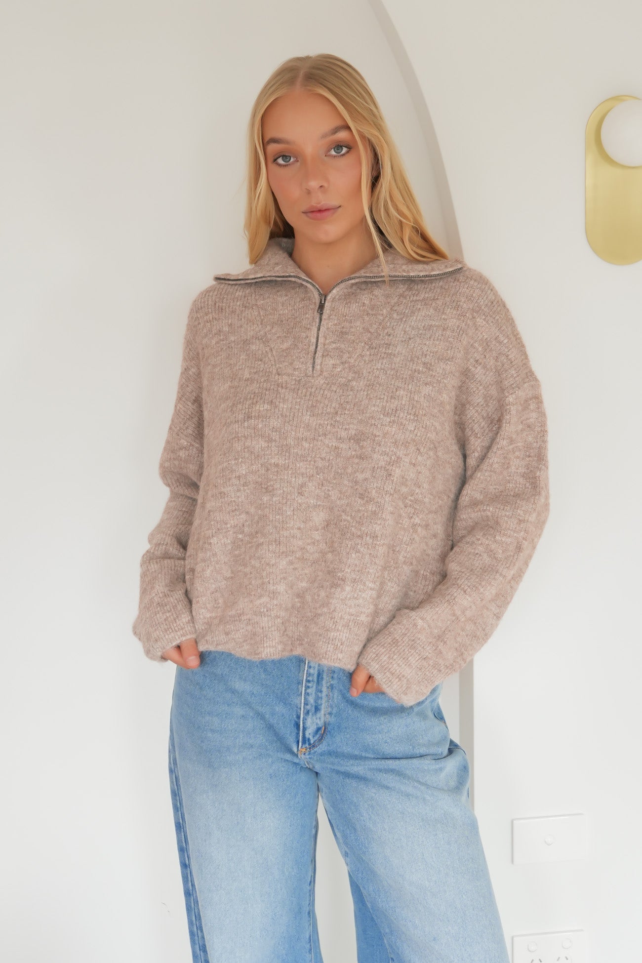 Bonni Knit Quarter Zip Jumper Brown