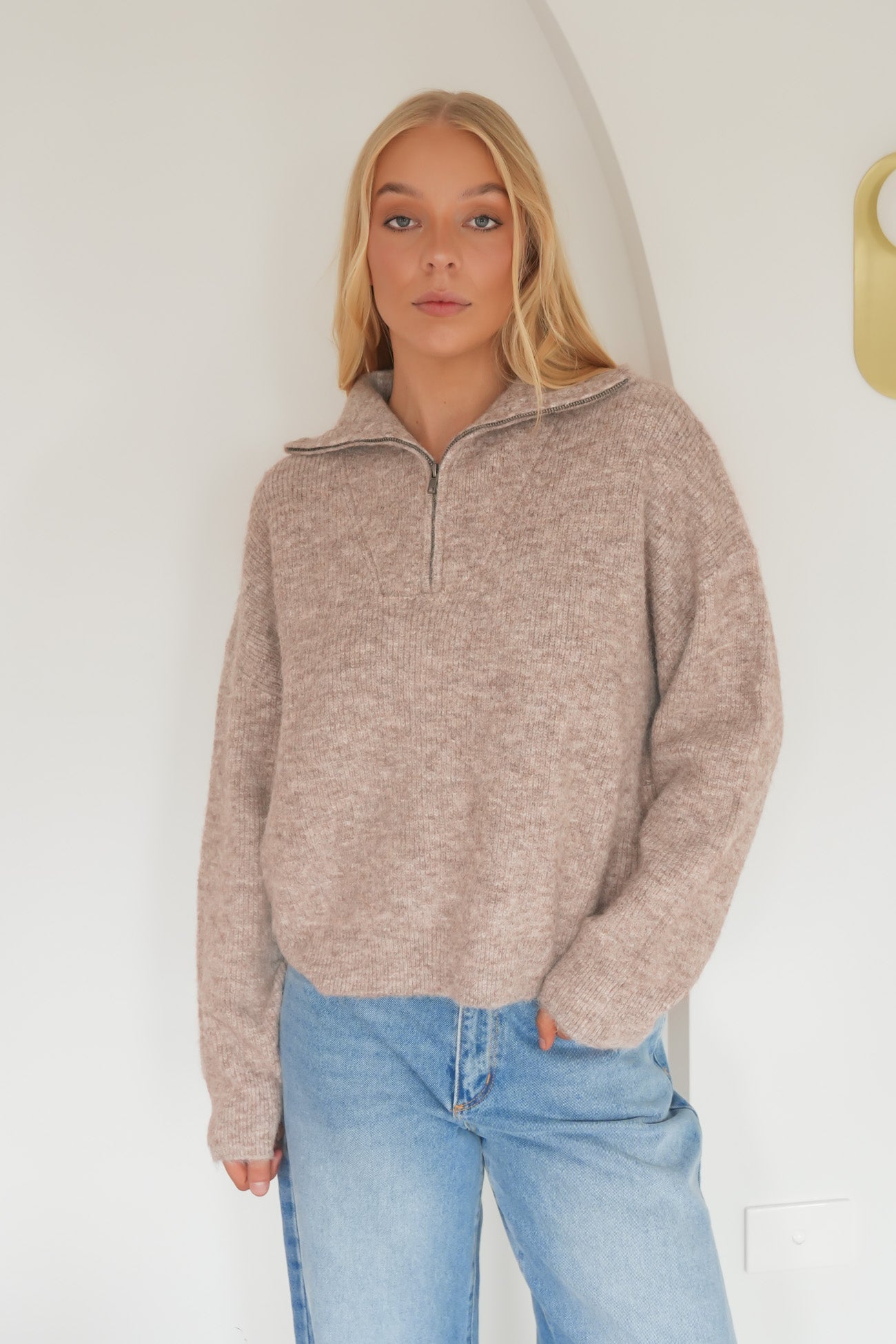 Bonni Knit Quarter Zip Jumper Brown