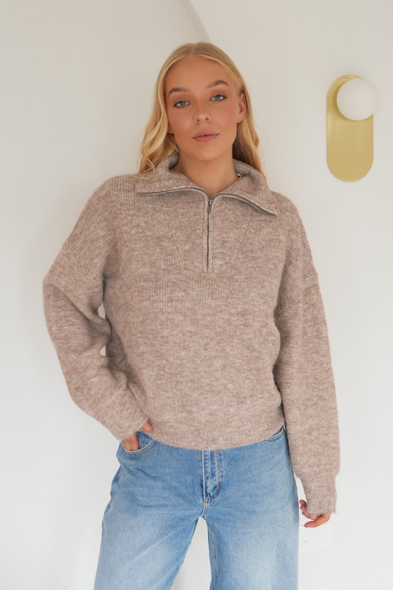 Bonni Knit Quarter Zip Jumper Brown
