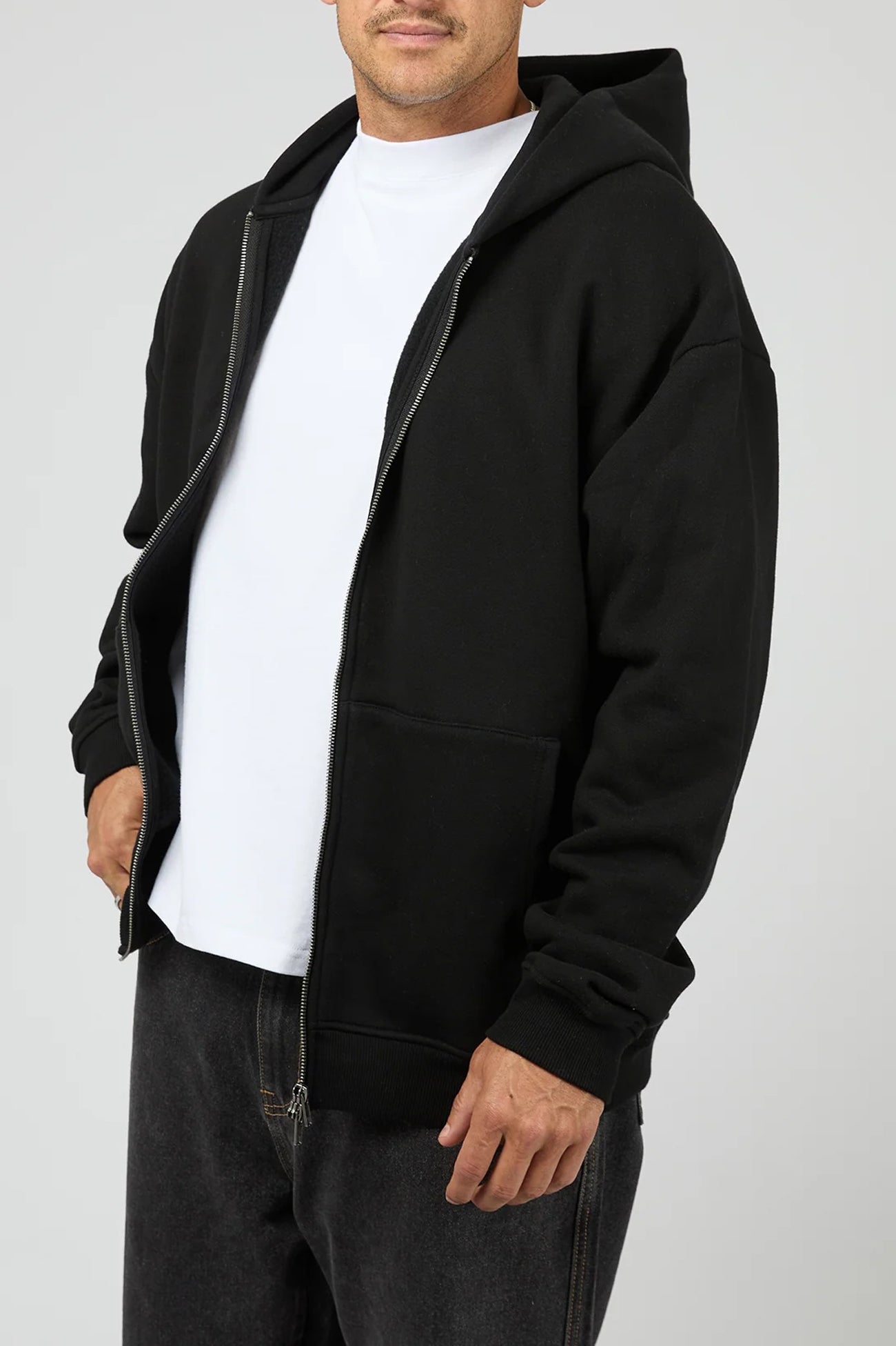 Box Zip Hoodie Black
