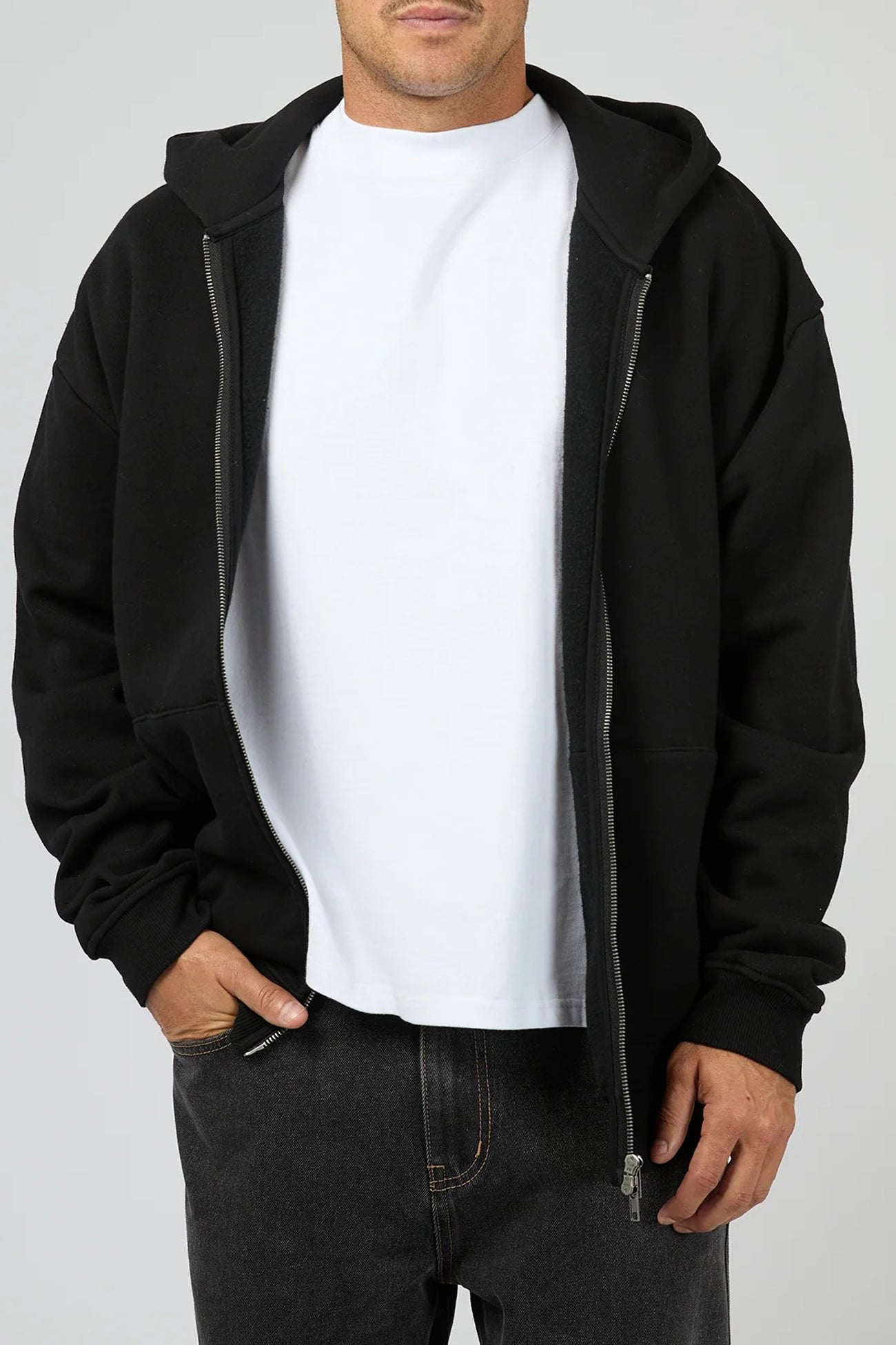 Box Zip Hoodie Black
