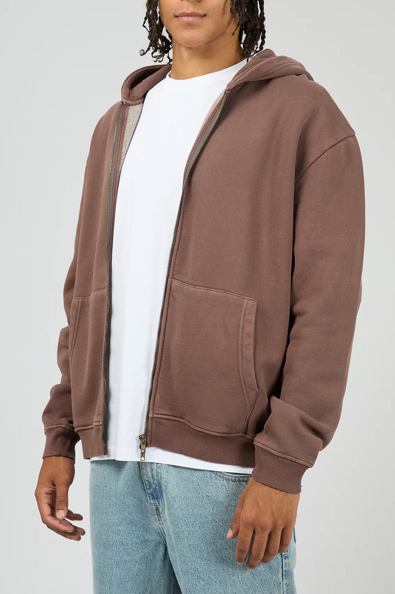 Box Zip Hoodie Brown