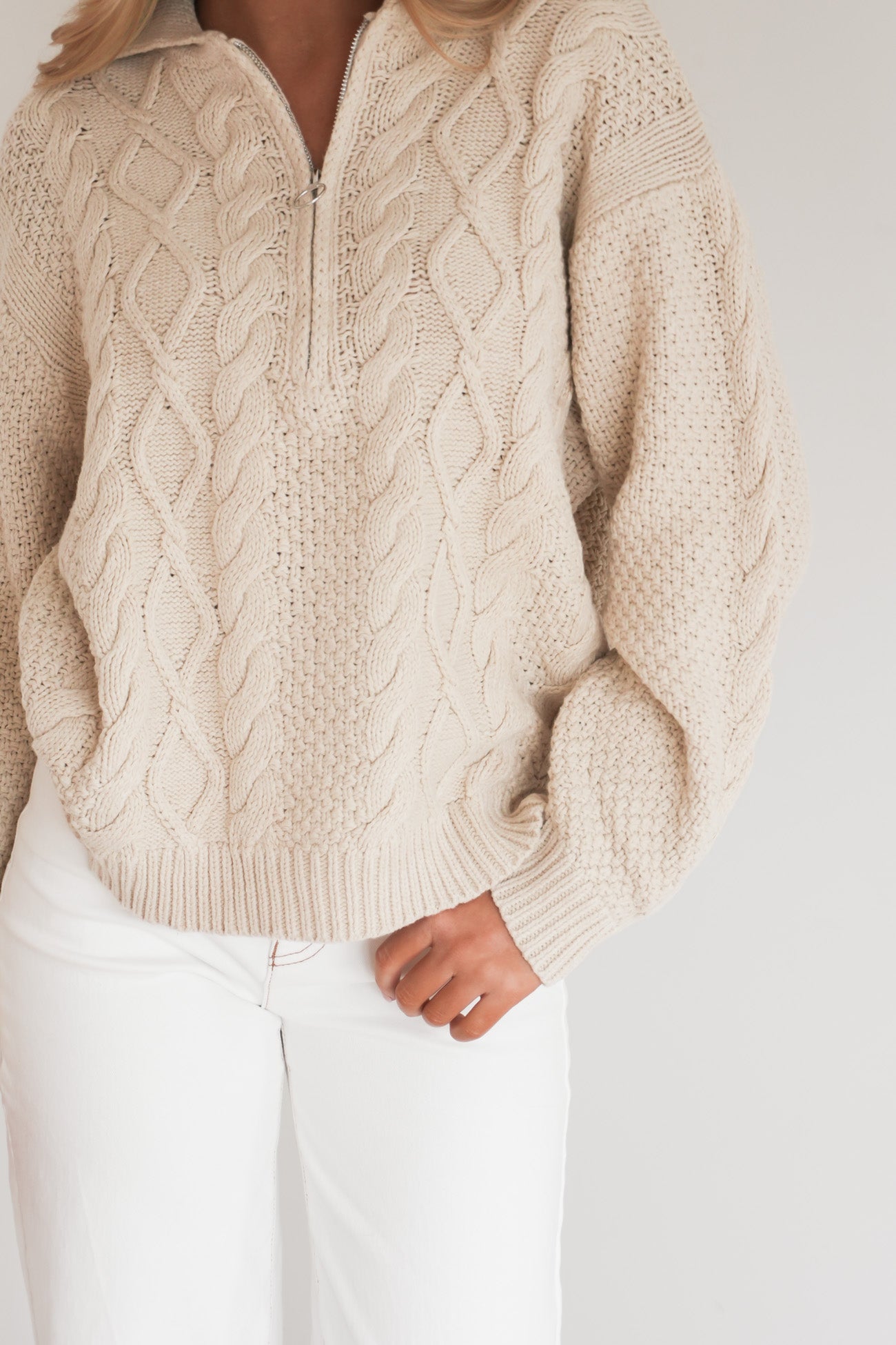 Brianna 1/2 Zip Cable Knit Cream