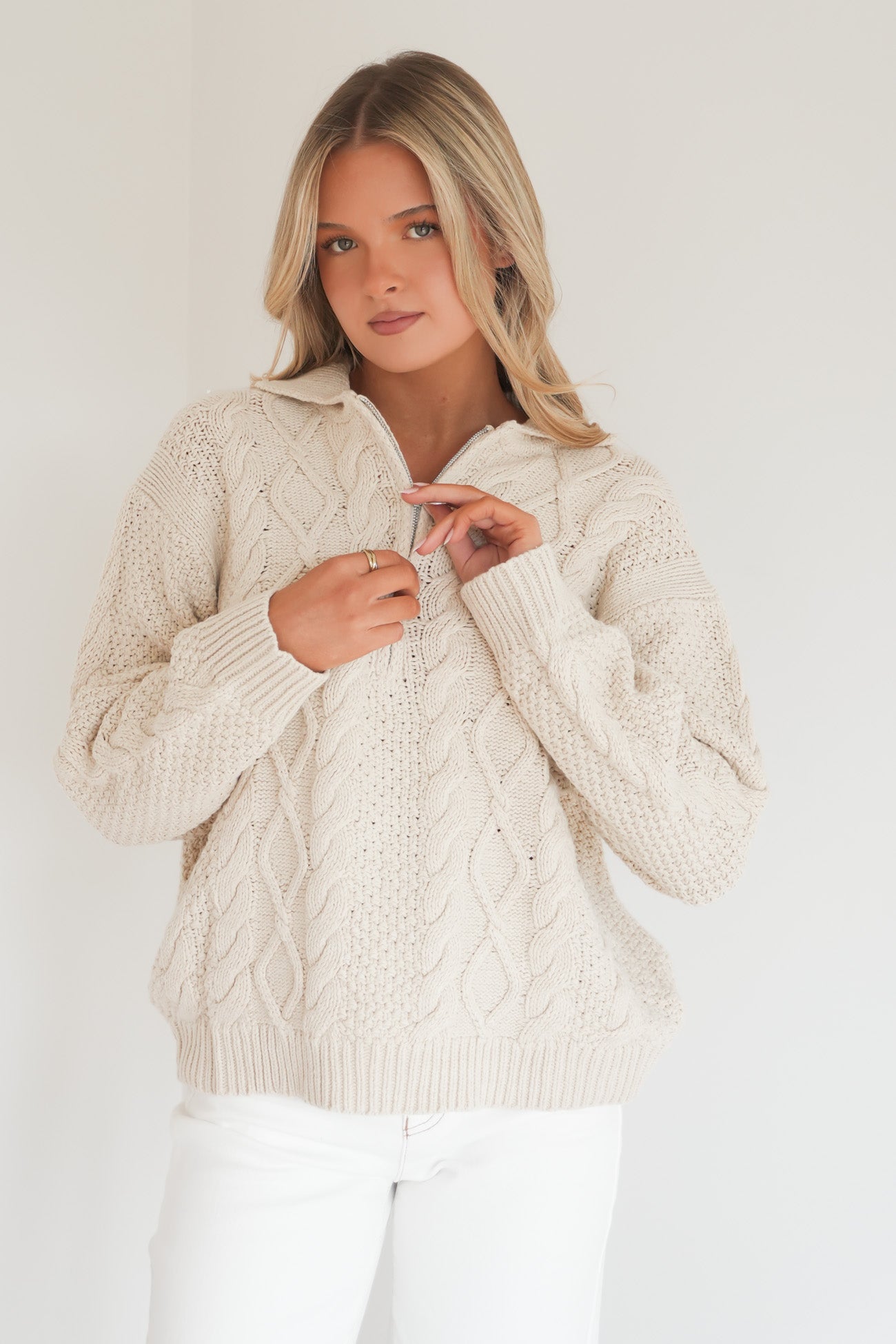 Brianna 1/2 Zip Cable Knit Cream
