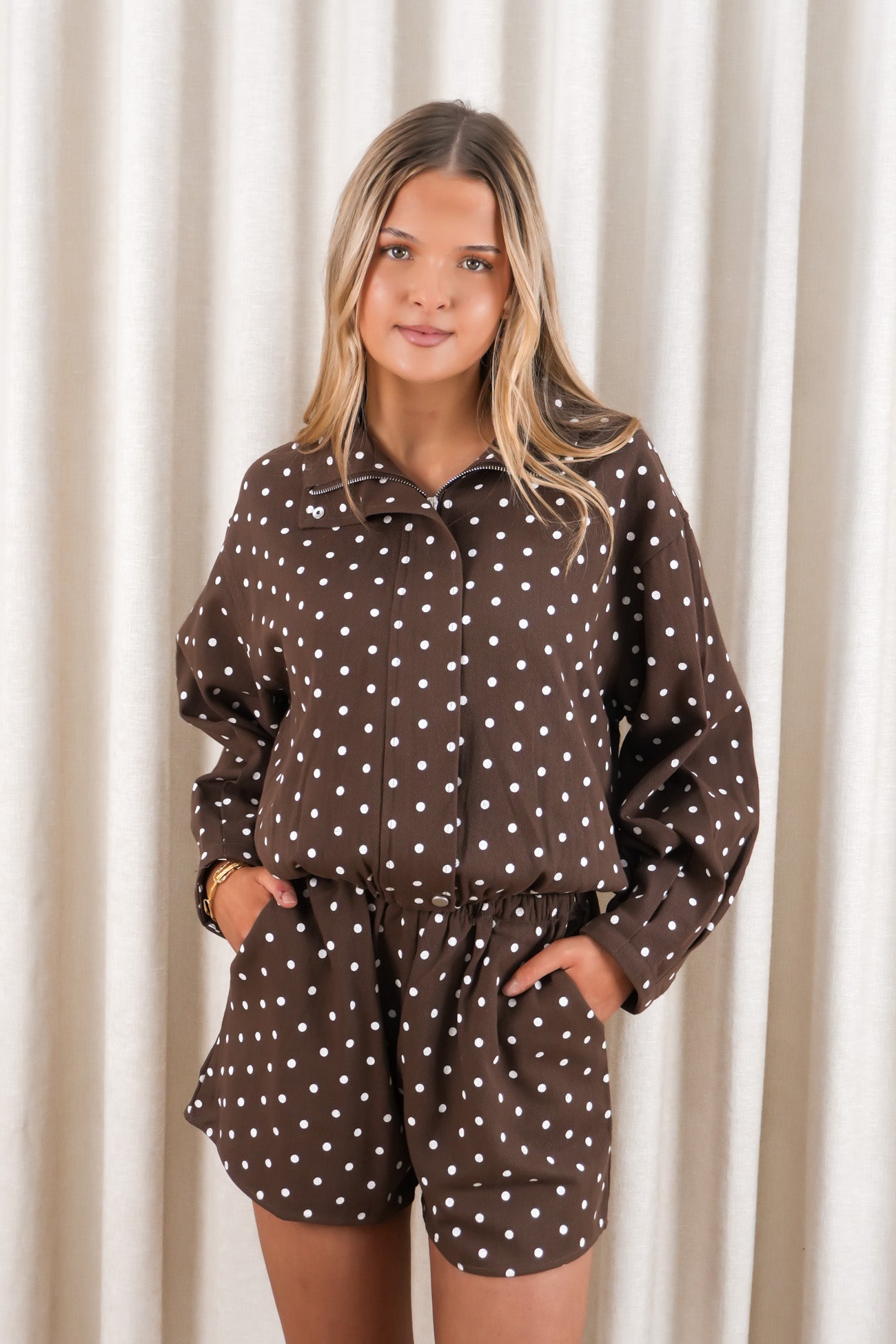 Brittany Denim Set Chocolate Polka Dot
