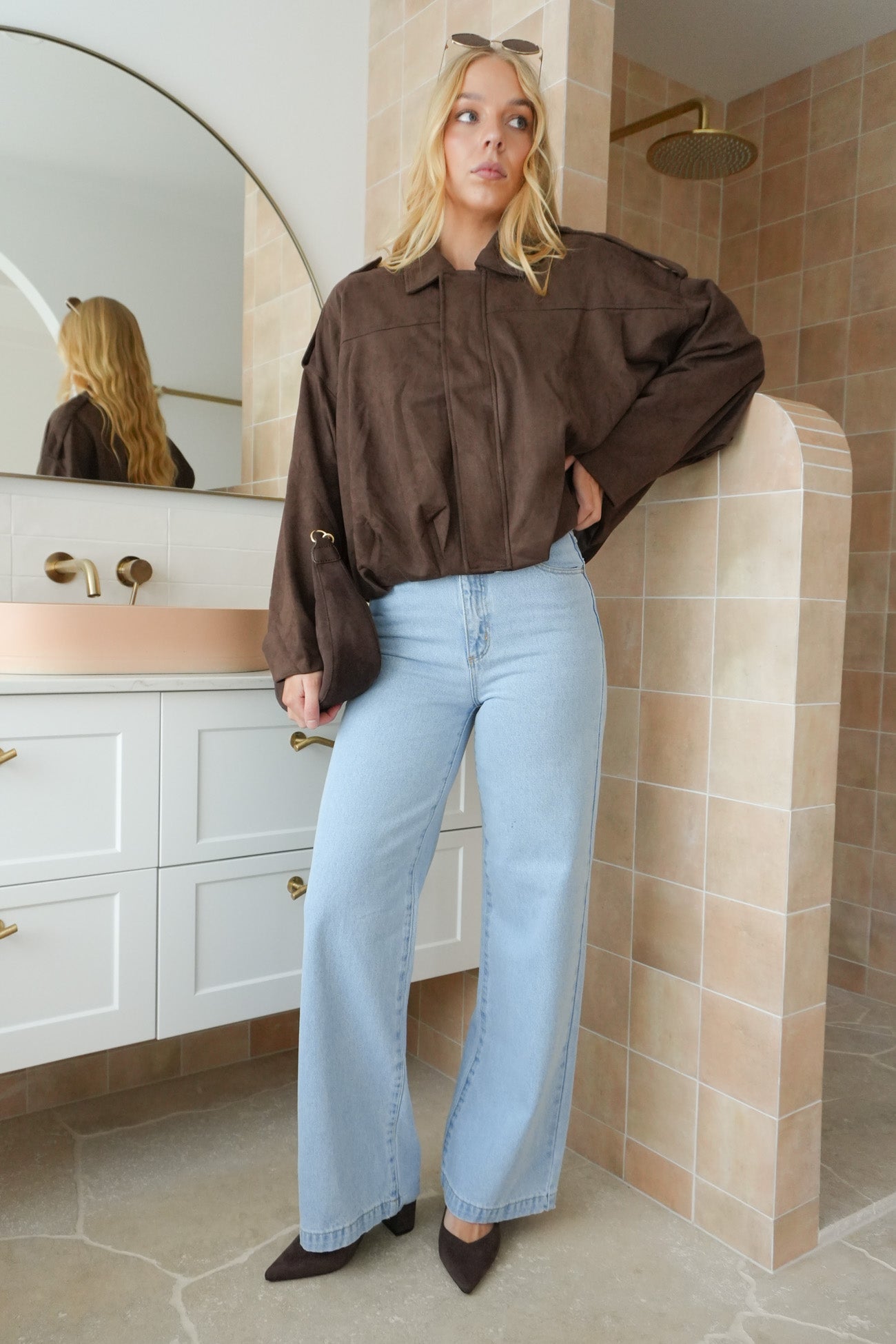 Brooke Suede Bomber Chocolate