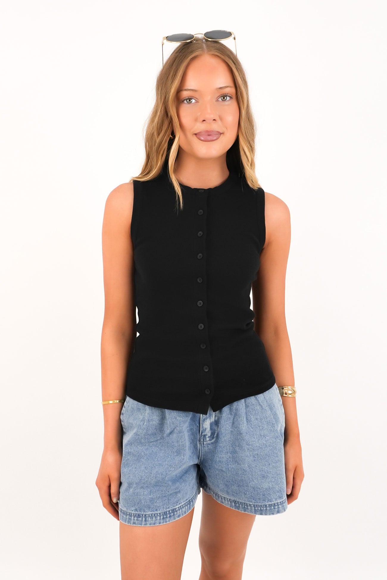 Button Up Tank Black