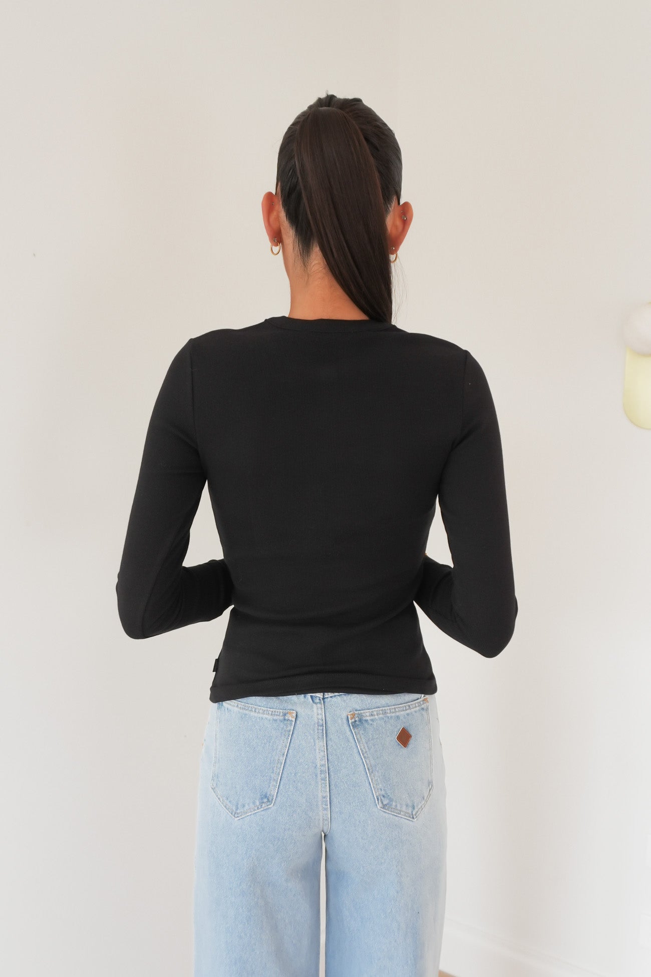 Button Up Long Sleeve Tee Black