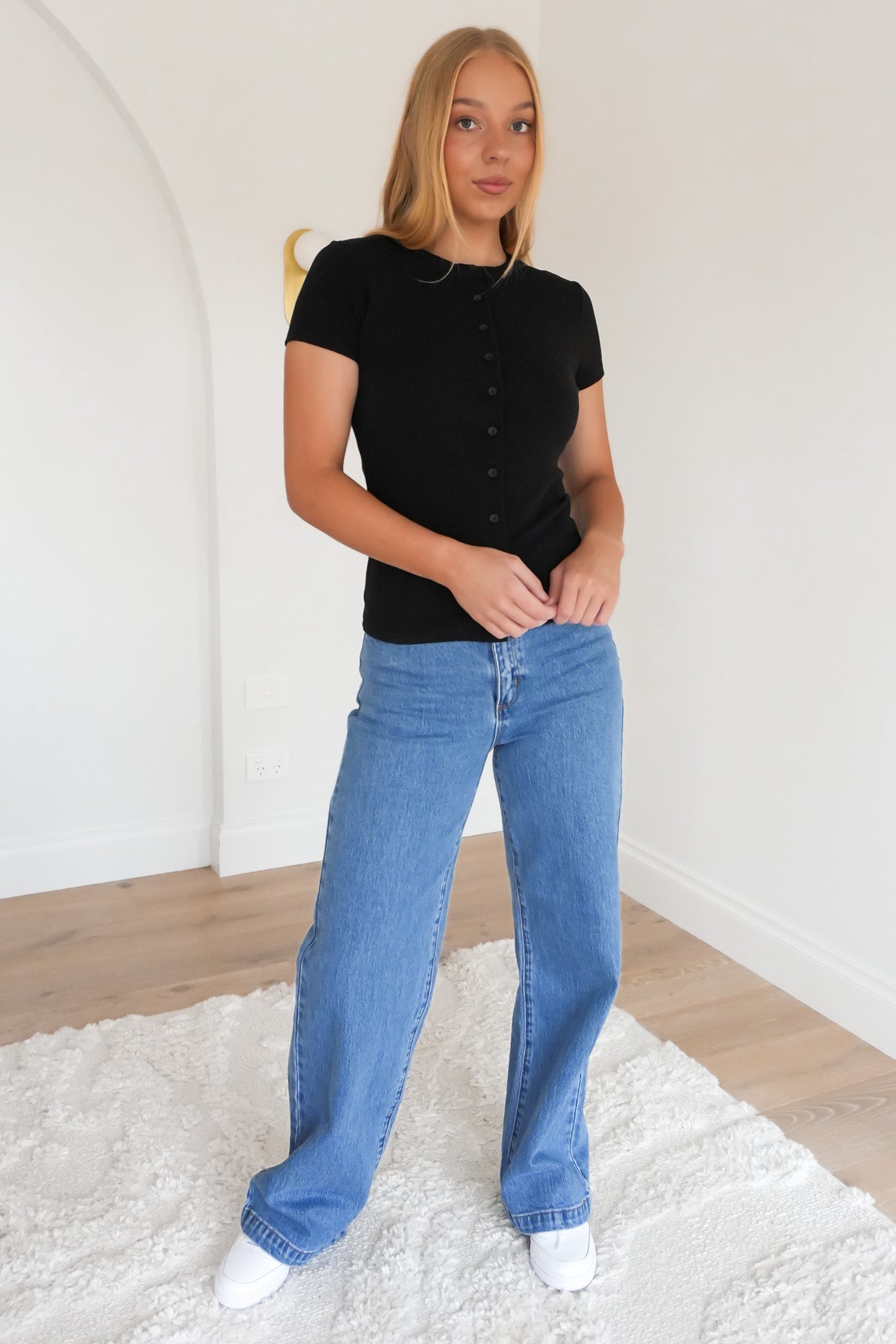 Button Up Short Sleeve Tee Black