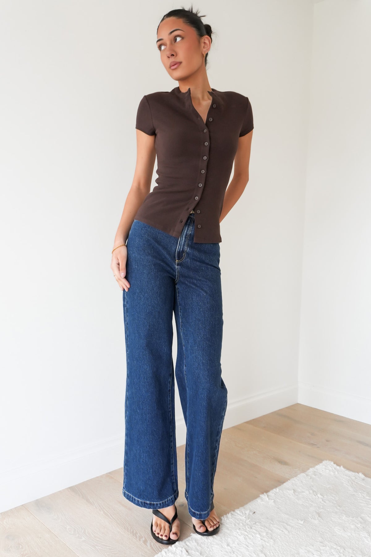 Button Up Short Sleeve Tee Chocolate