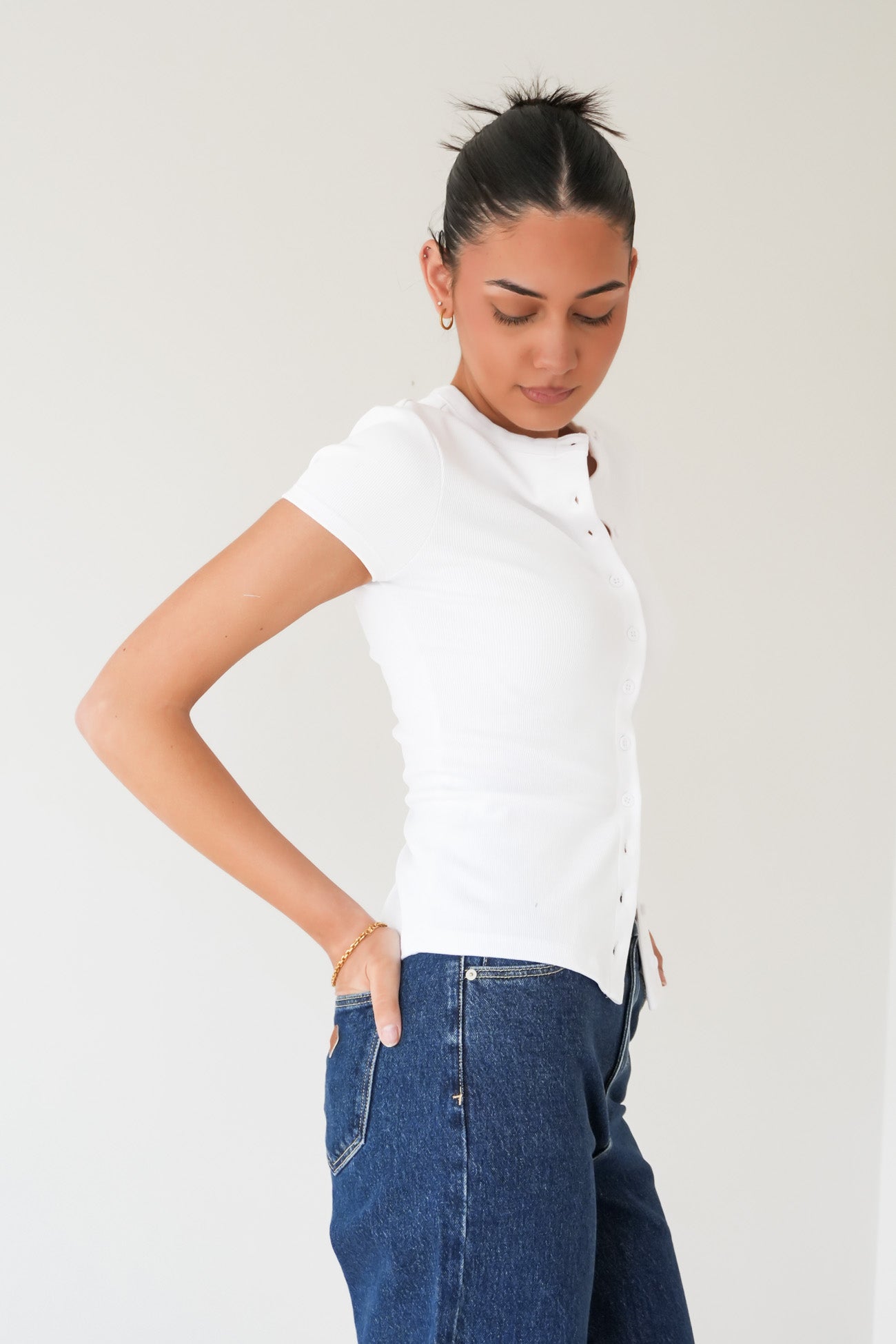 Button Up Short Sleeve Tee White