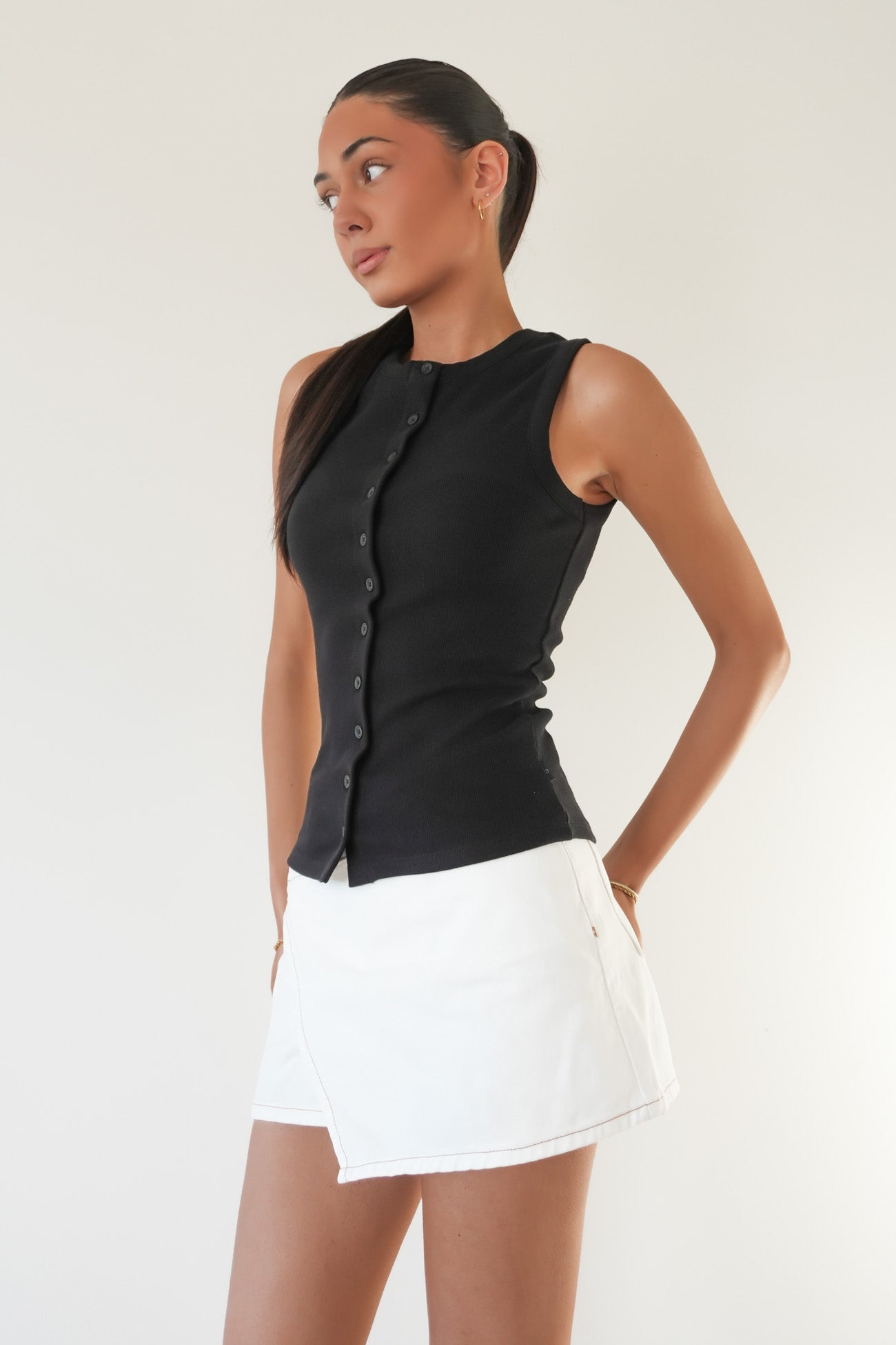 Button Up Tank Black